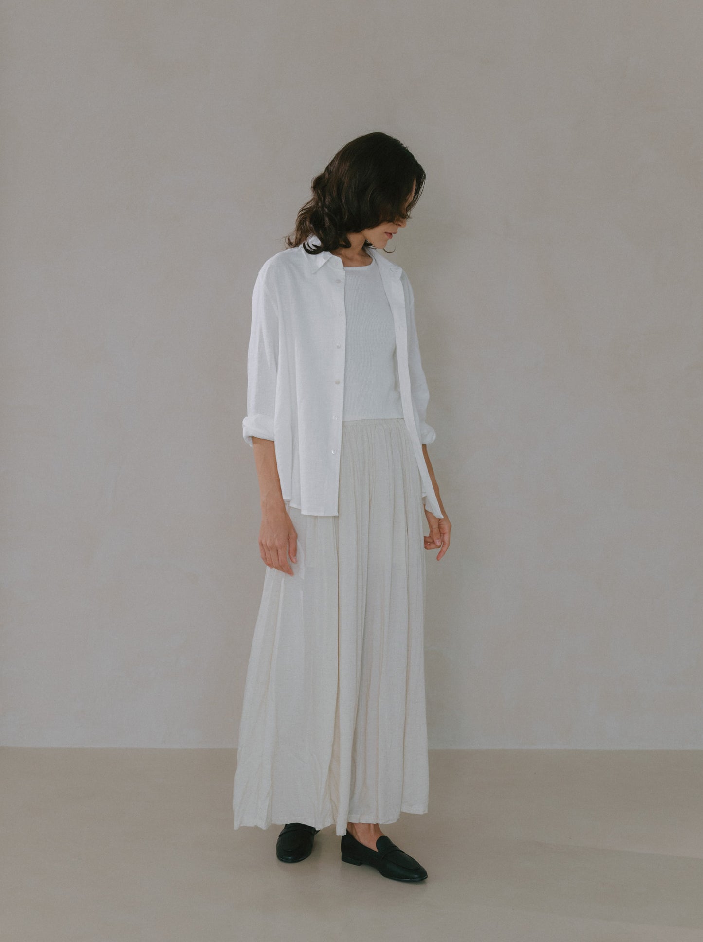 Pleated Linen Flare Palazzo