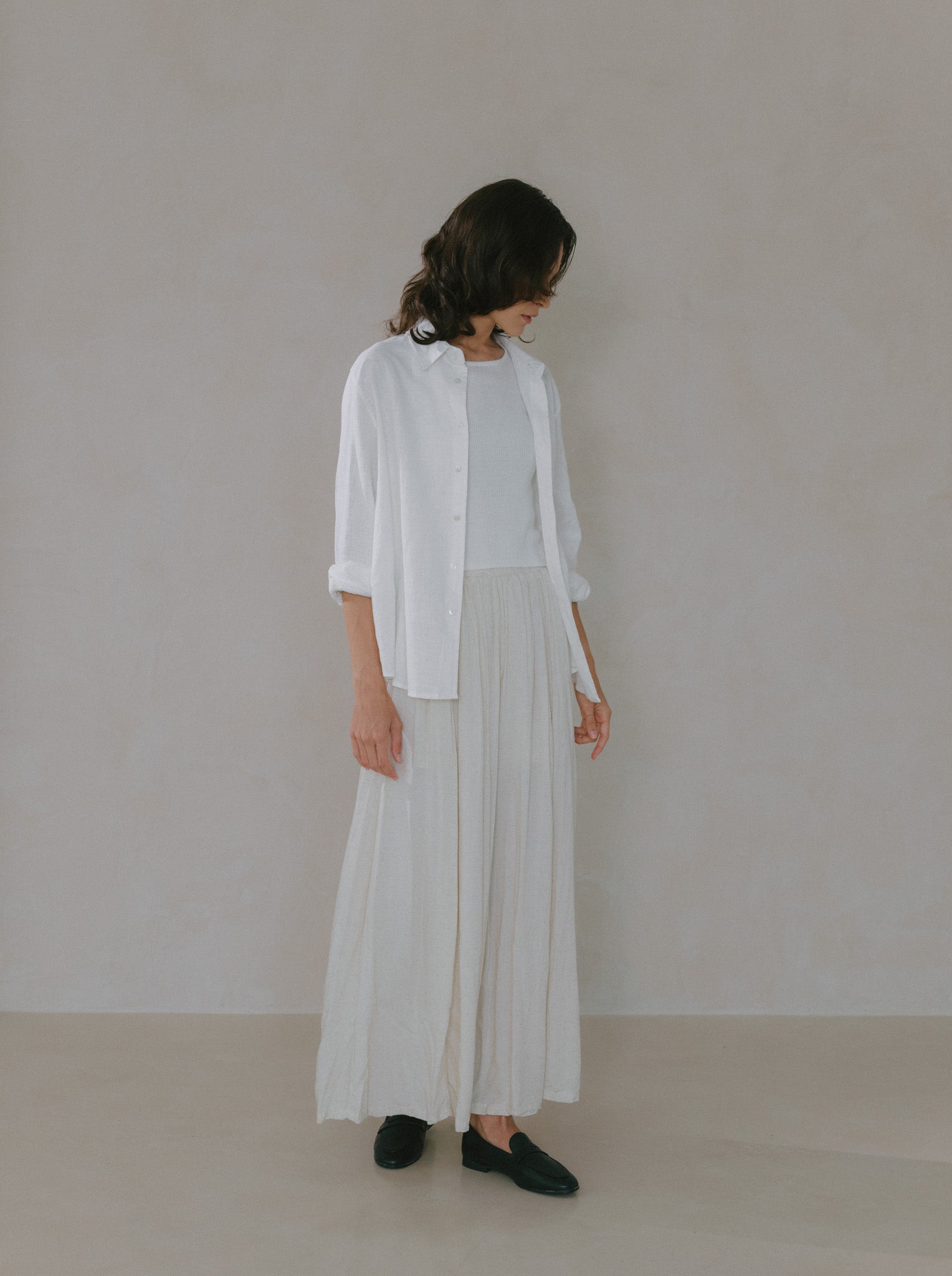 Pleated Linen Flare Palazzo