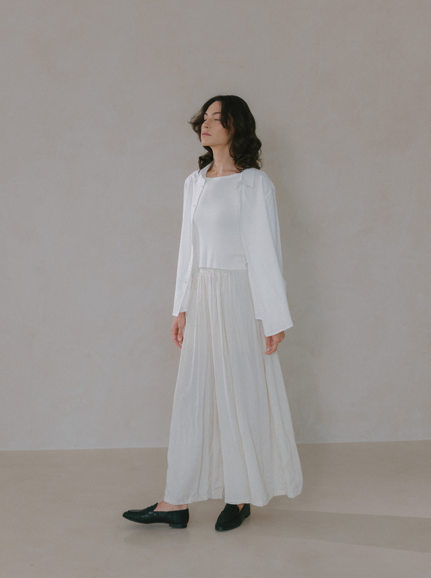Pleated Linen Flare Palazzo