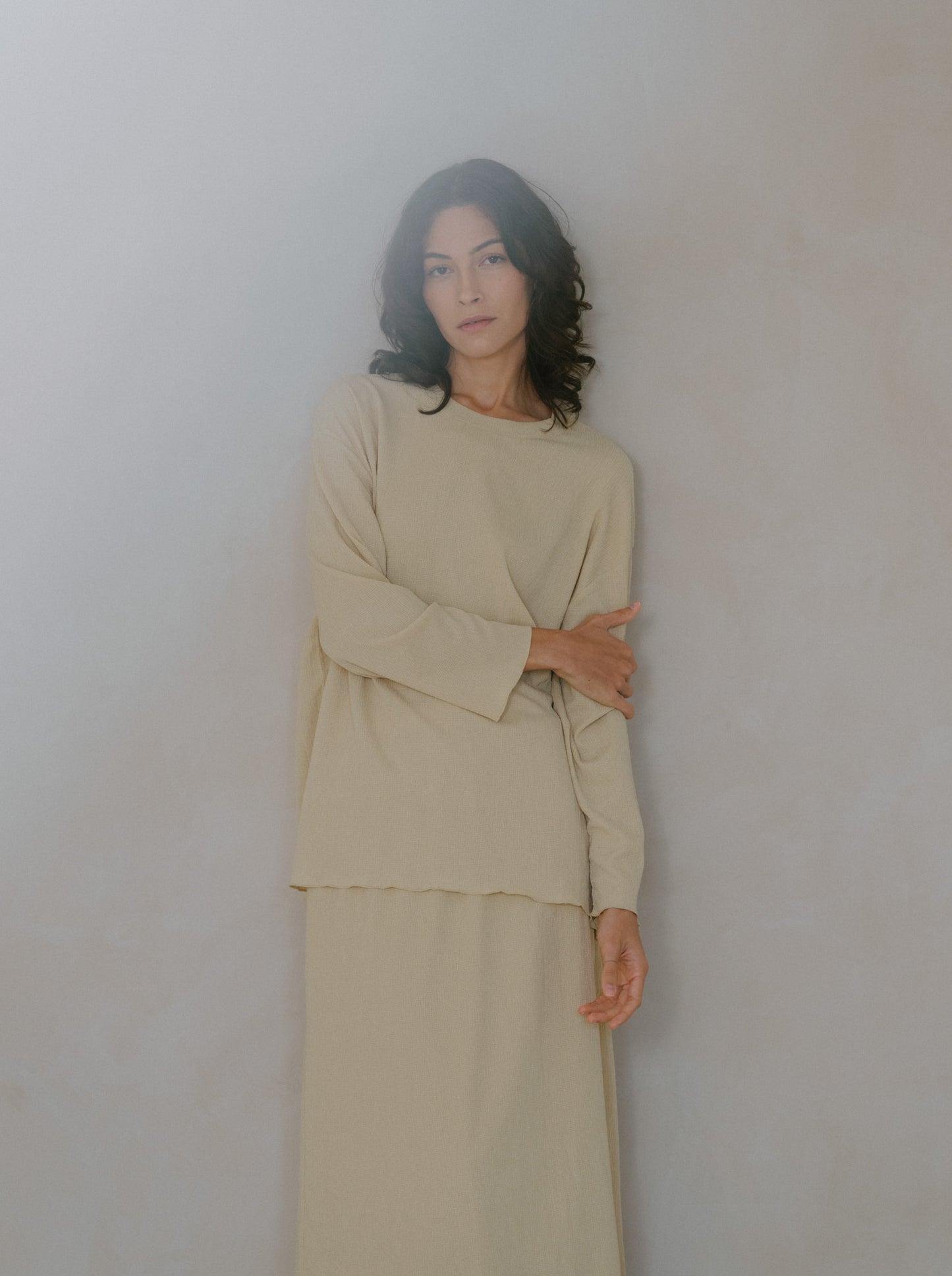 Pleat Long Sleeve Top