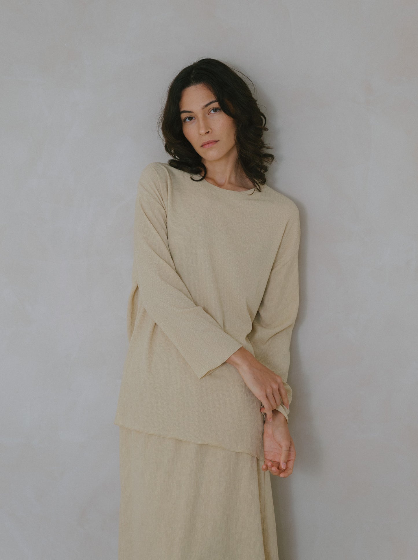 Pleat Long Sleeve Top