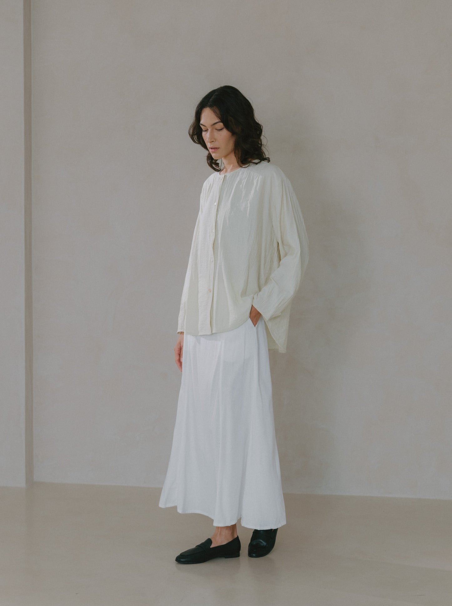 Crinkled Long Sleeve Top