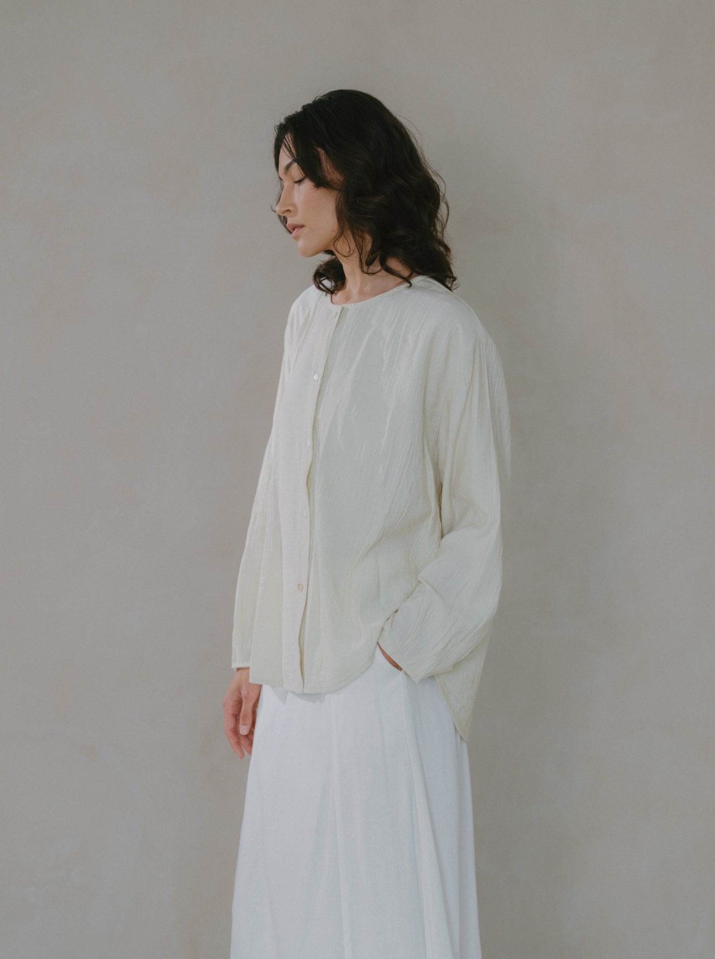 Crinkled Long Sleeve Top