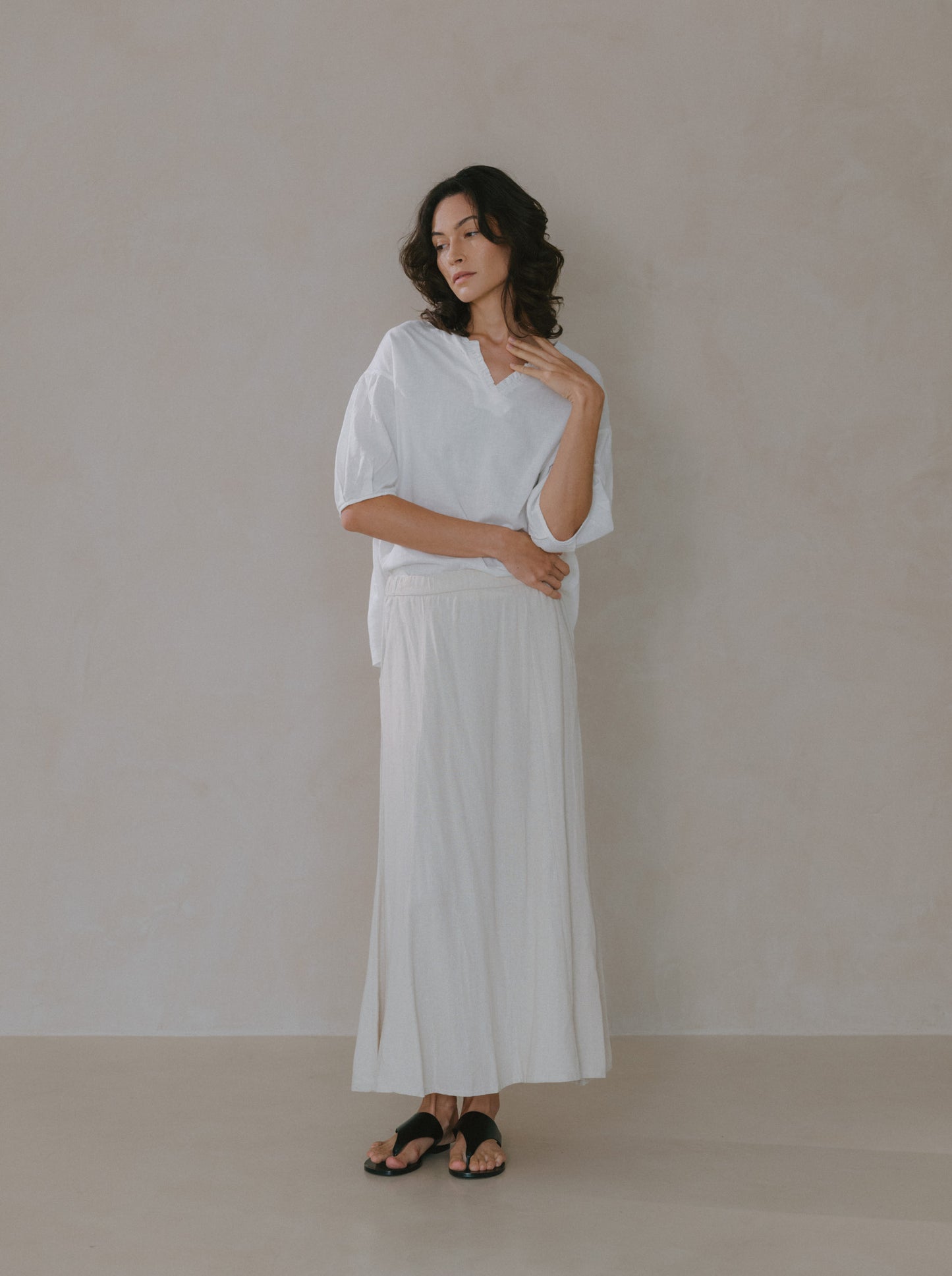 Ruffle Neck Linen Top