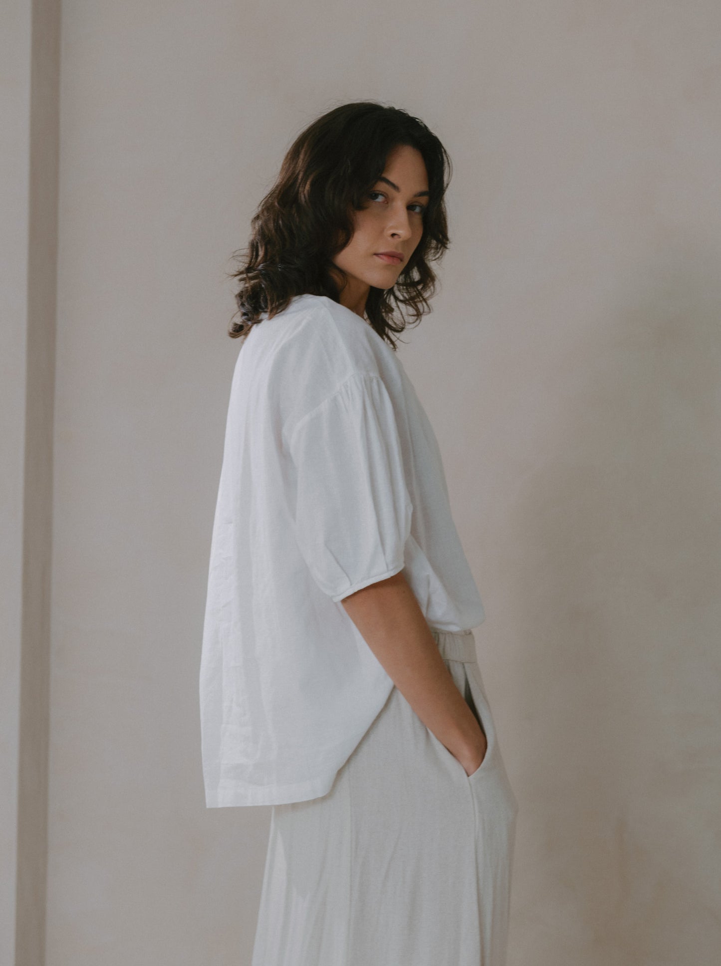 Ruffle Neck Linen Top