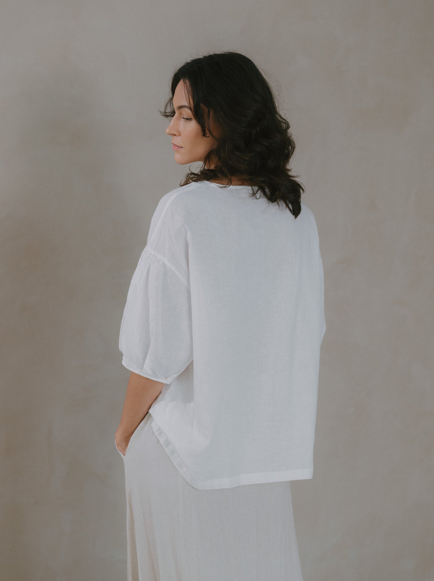 Ruffle Neck Linen Top