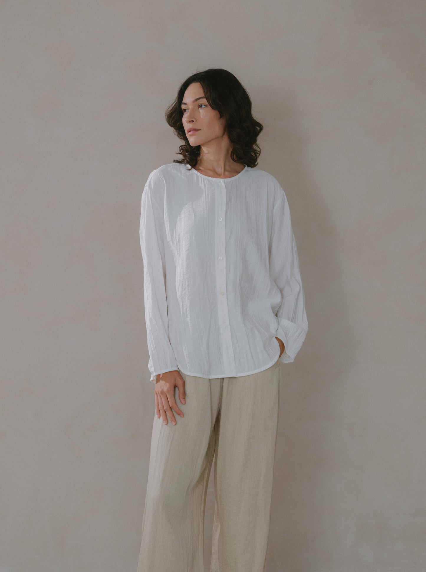 Crinkled Long Sleeve Top