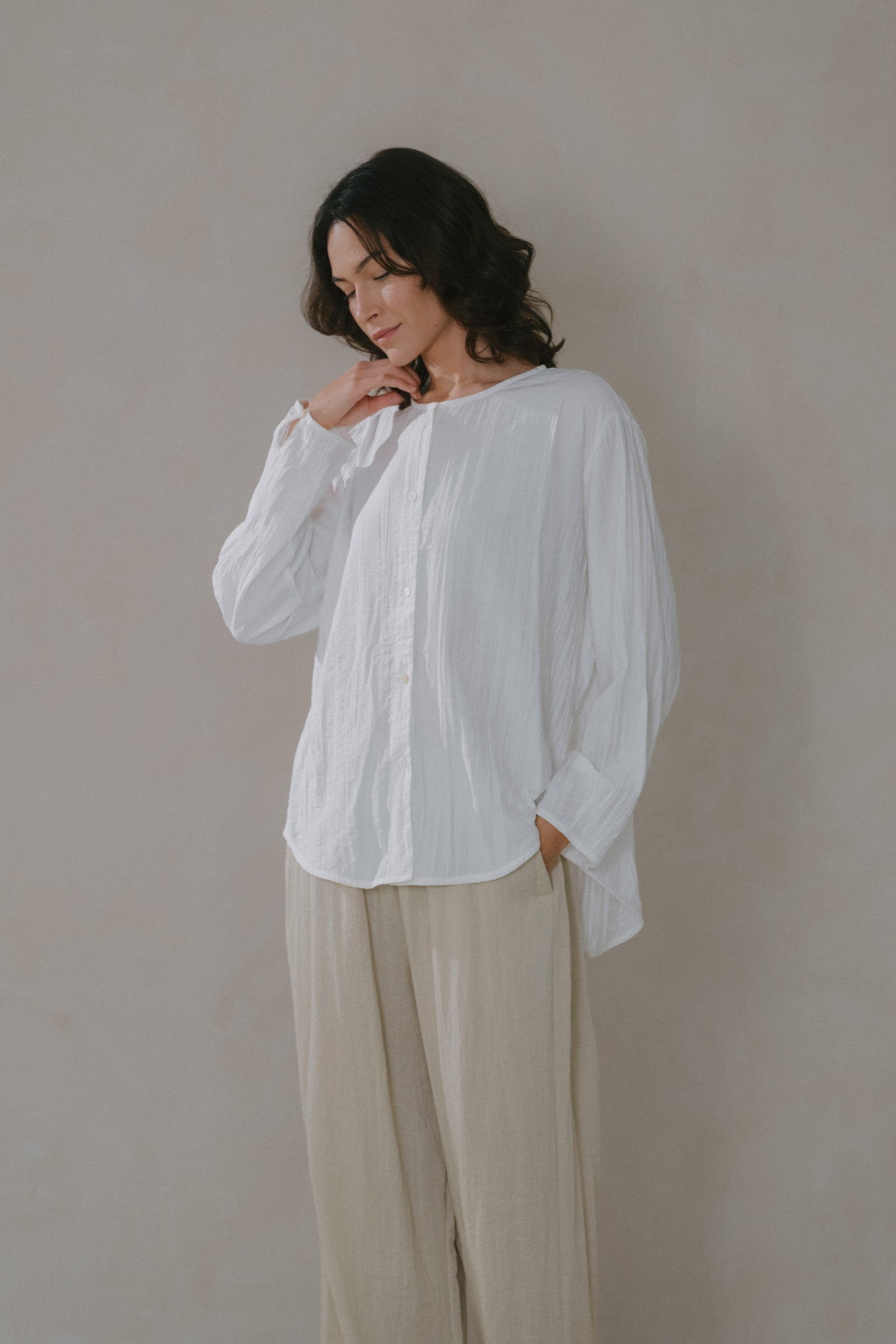Crinkled Long Sleeve Top