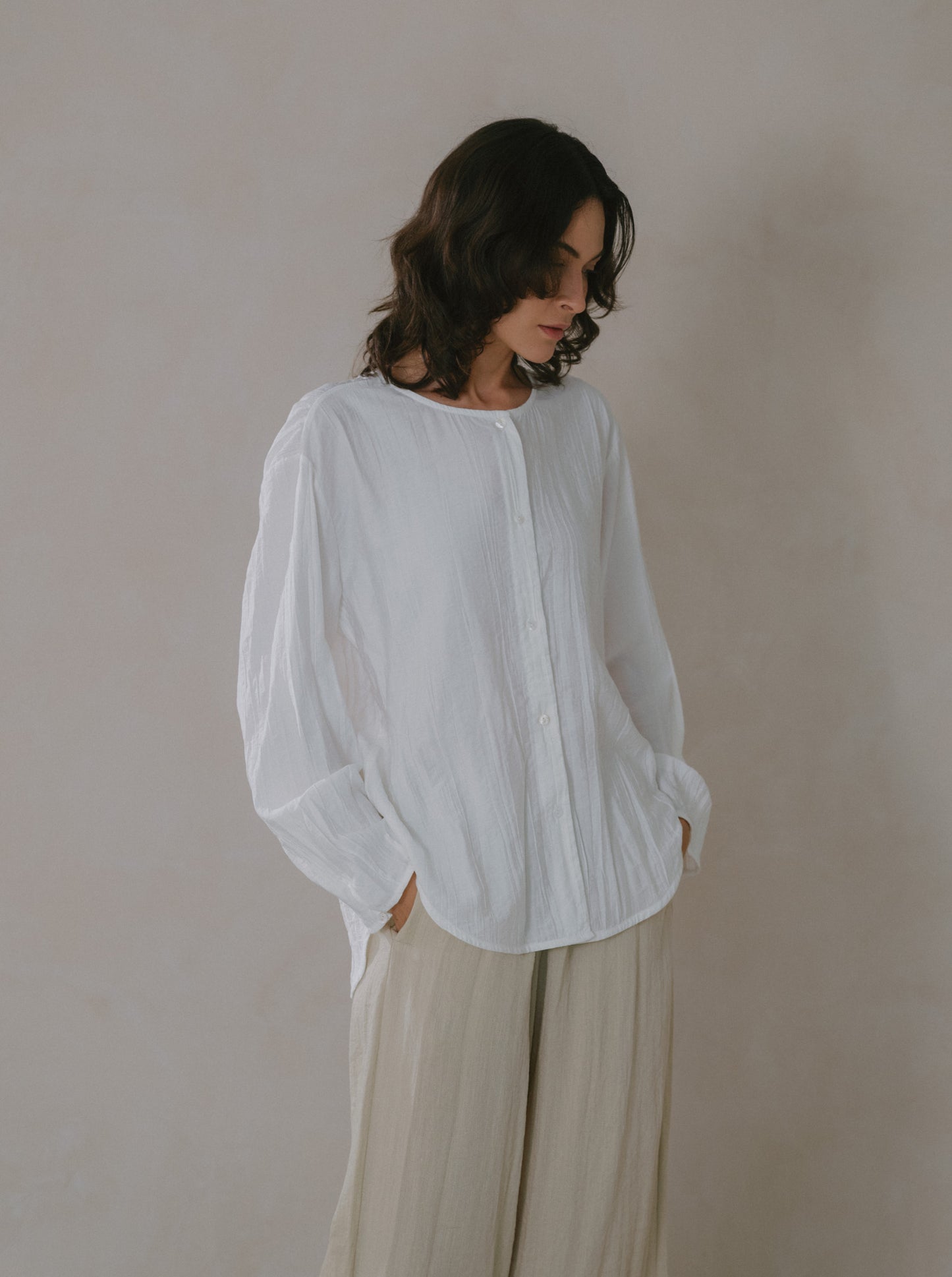 Crinkled Long Sleeve Top