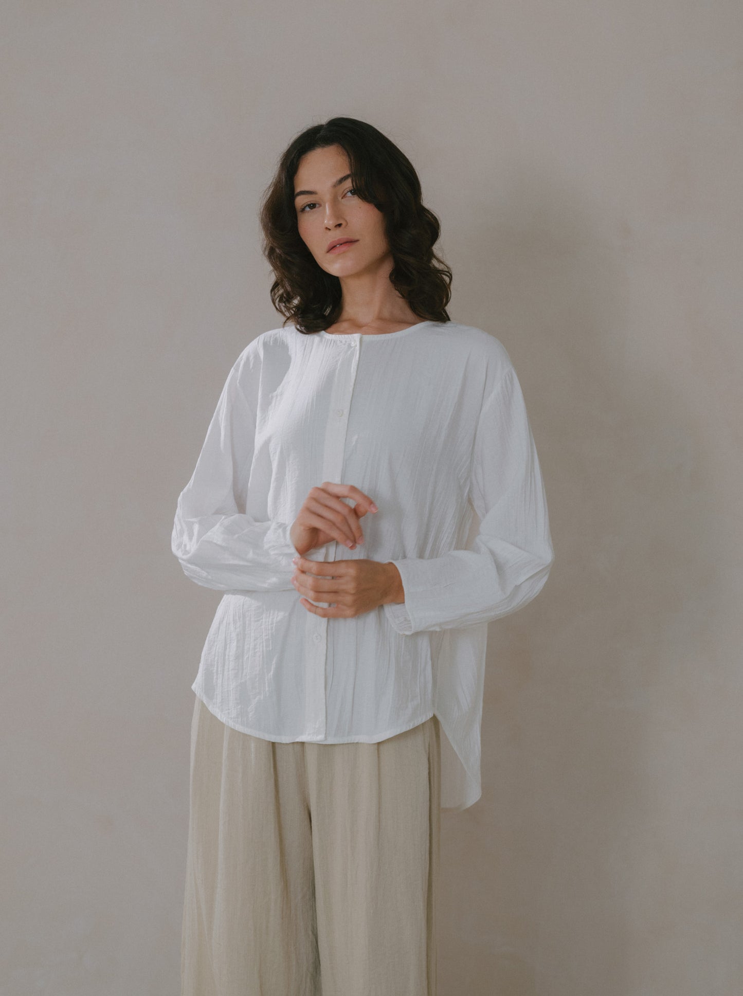 Crinkled Long Sleeve Top
