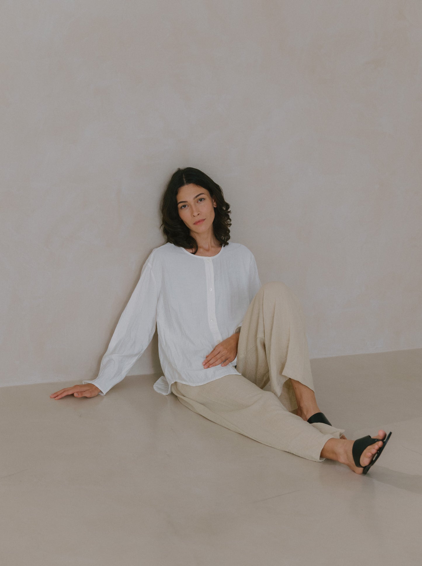 Crinkled Long Sleeve Top