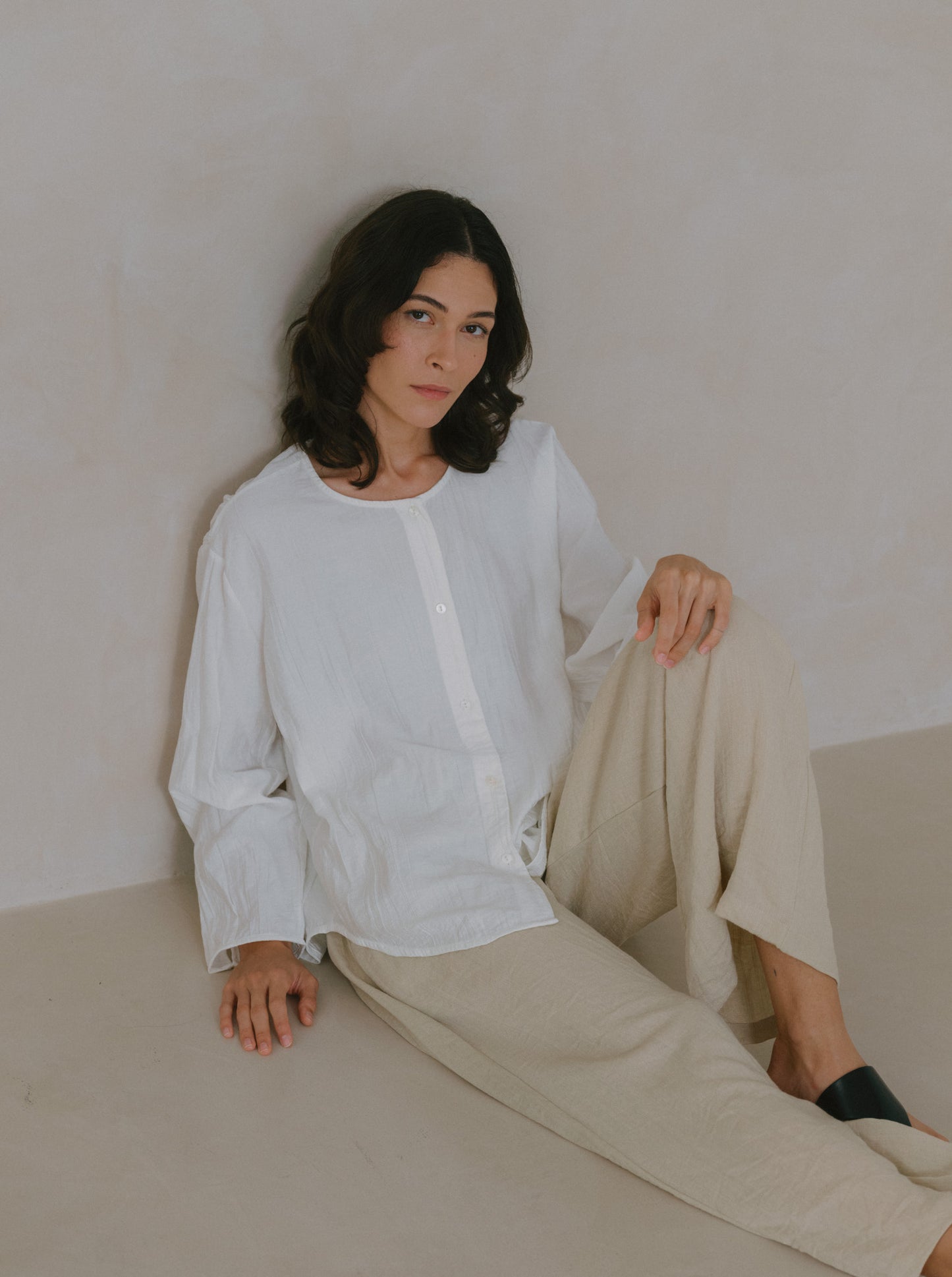Crinkled Long Sleeve Top