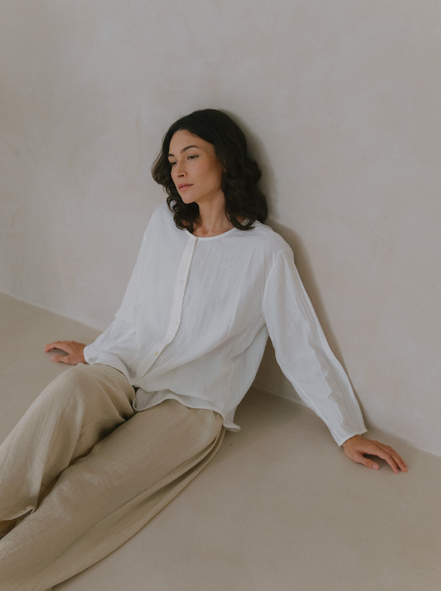Crinkled Long Sleeve Top
