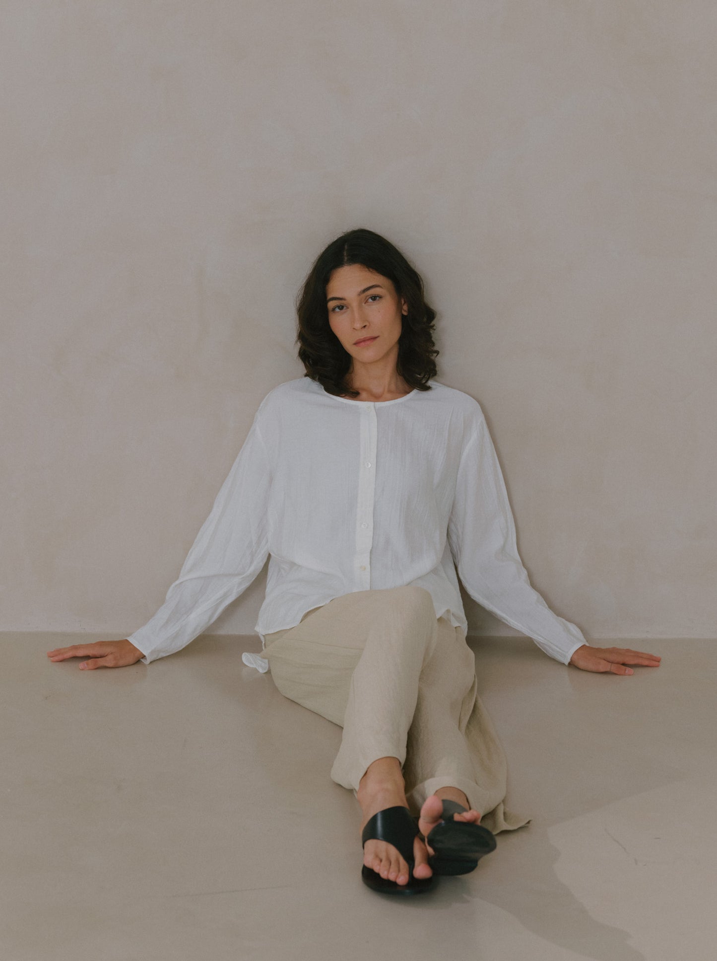 Crinkled Long Sleeve Top