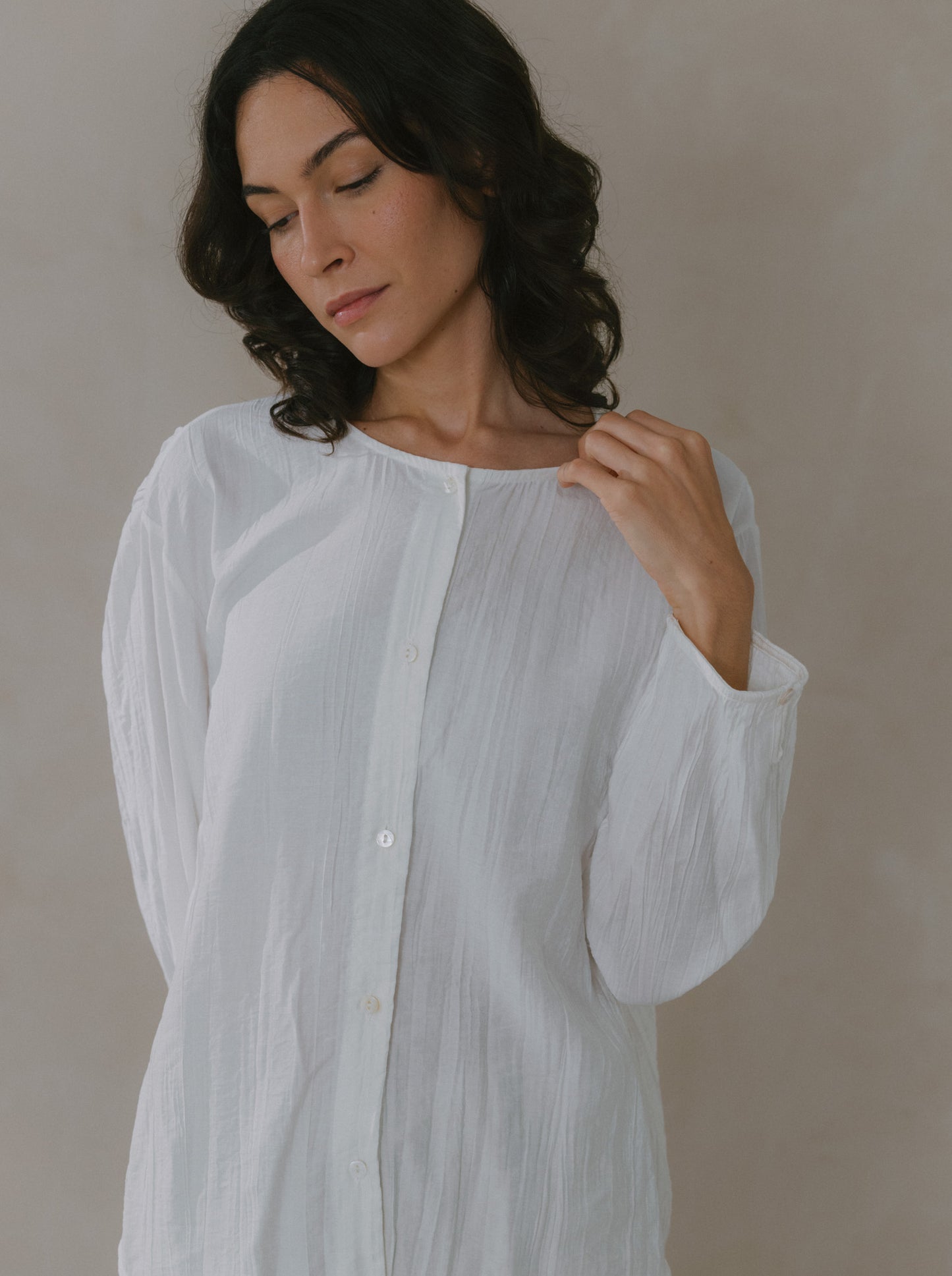 Crinkled Long Sleeve Top