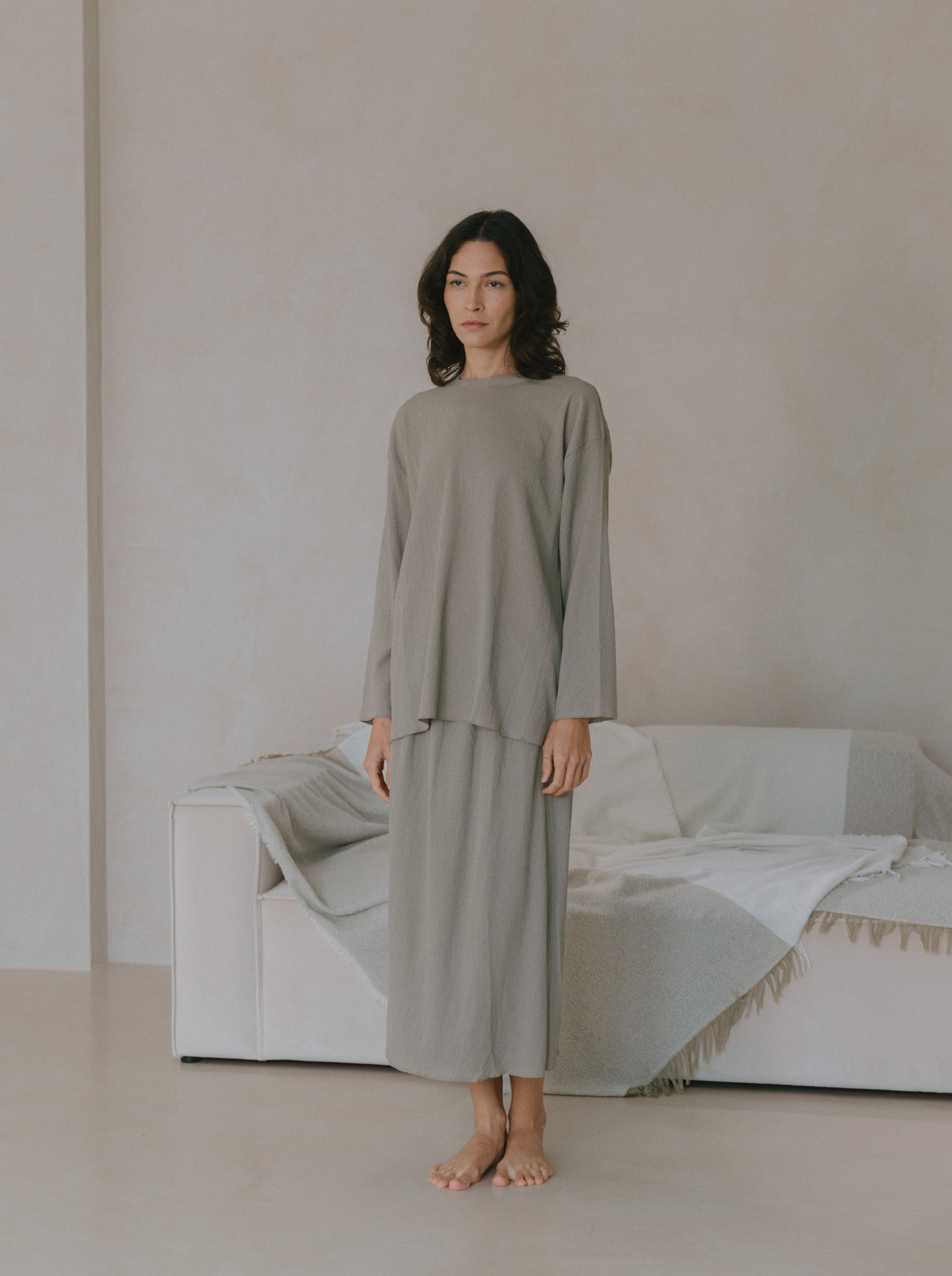 Pleat Long Sleeve Top