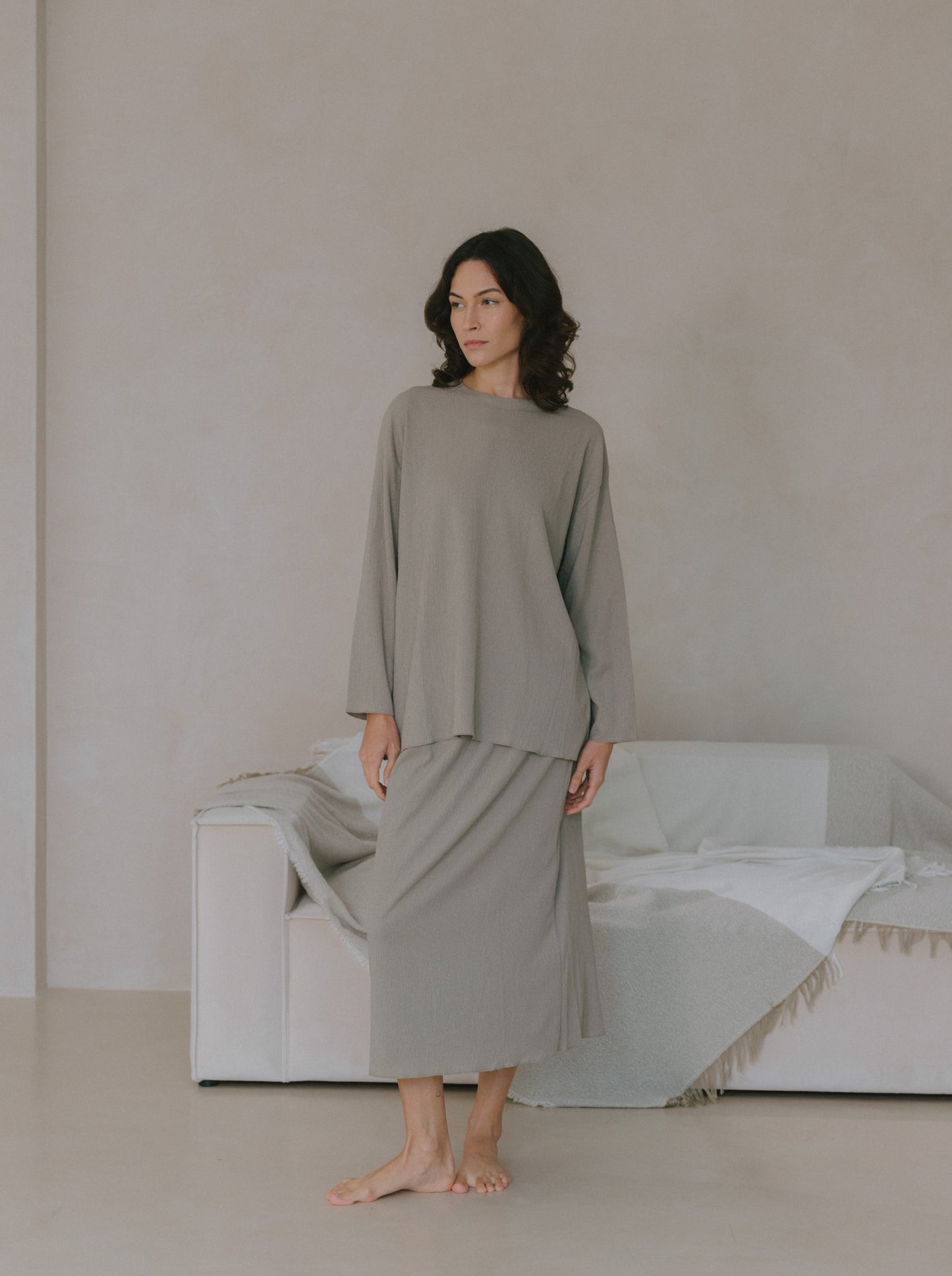Pleat Long Sleeve Top