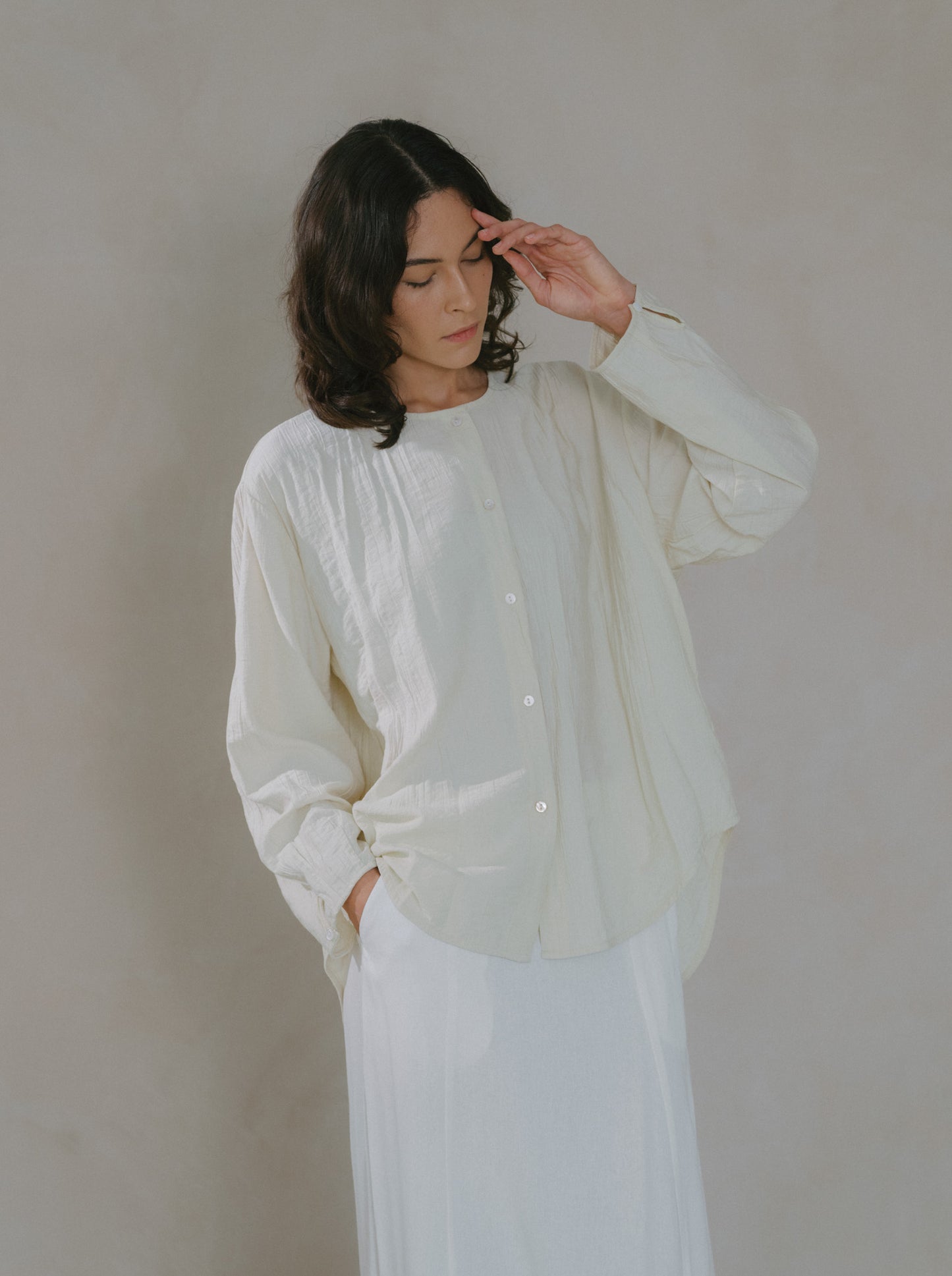 Crinkled Long Sleeve Top
