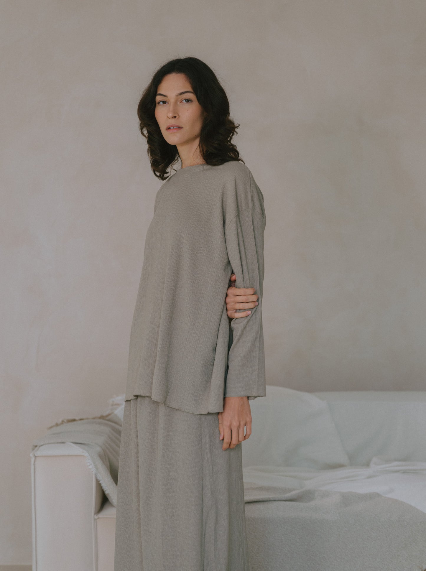 Pleat Long Sleeve Top