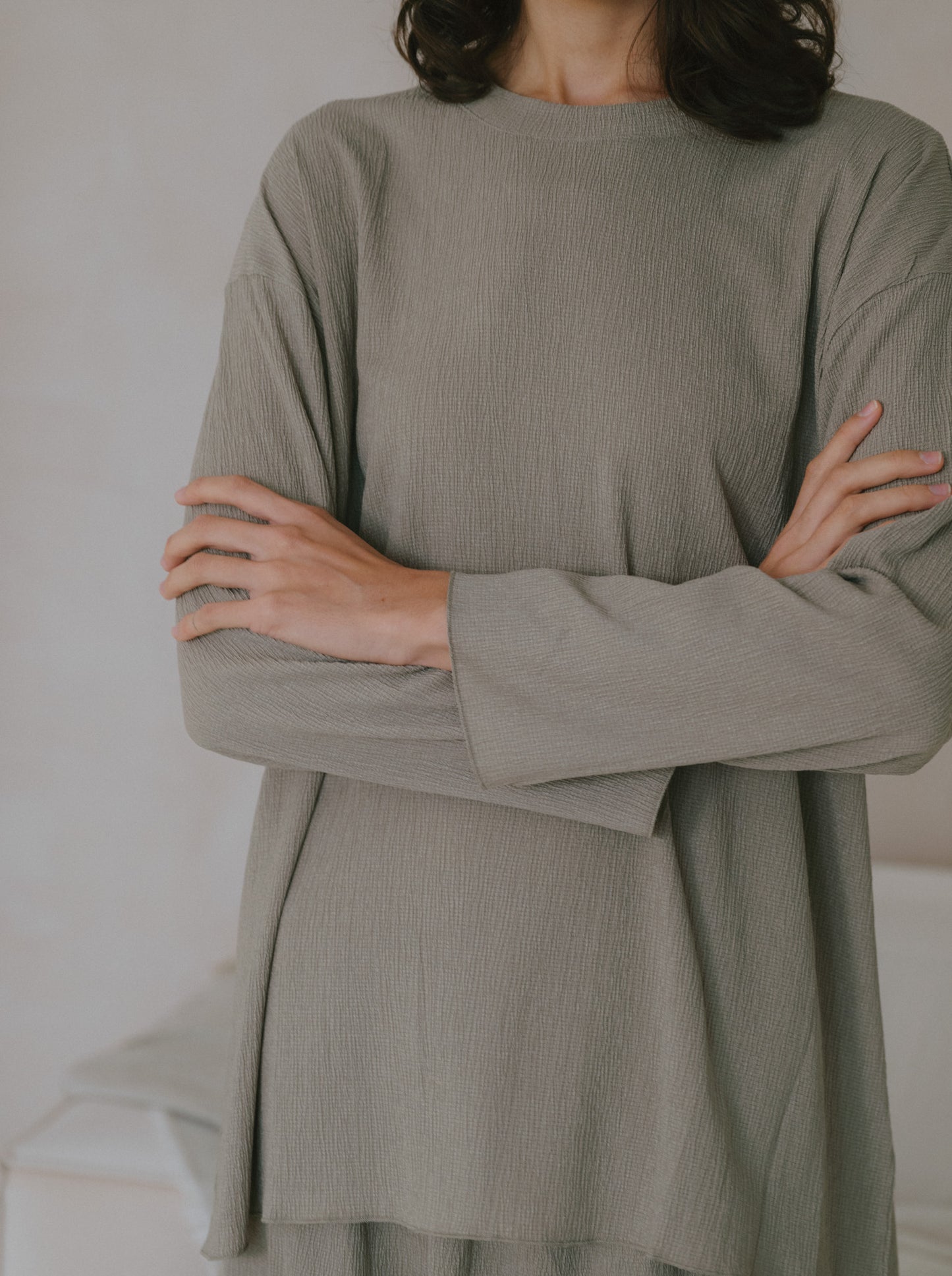 Pleat Long Sleeve Top