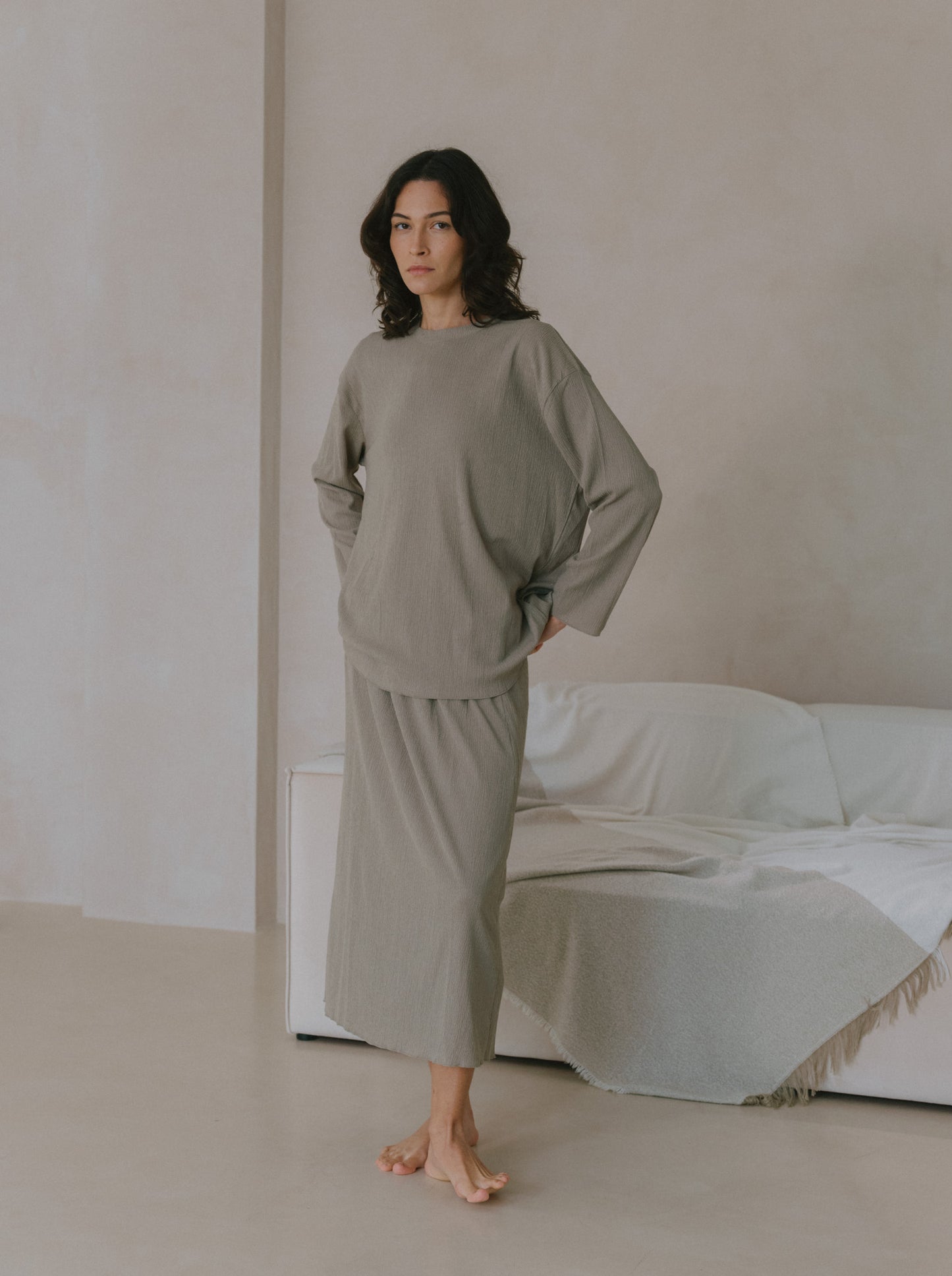 Pleat Long Sleeve Top