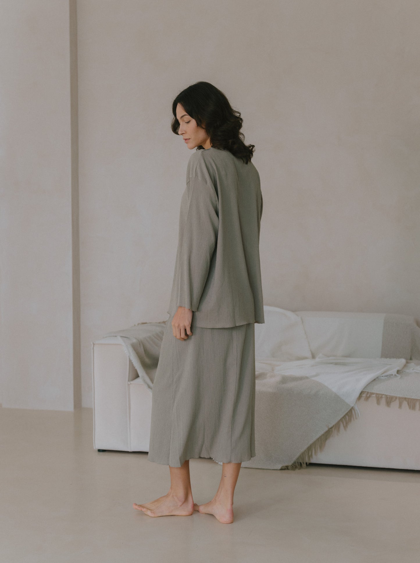 Pleat Elasticated Midi Skirt