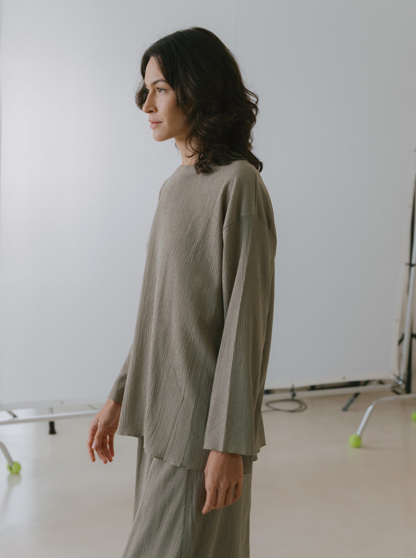 Pleat Long Sleeve Top