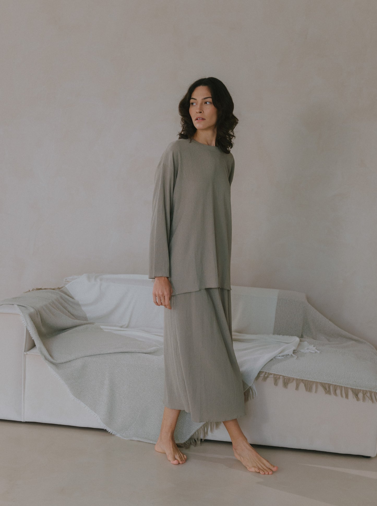 Pleat Long Sleeve Top