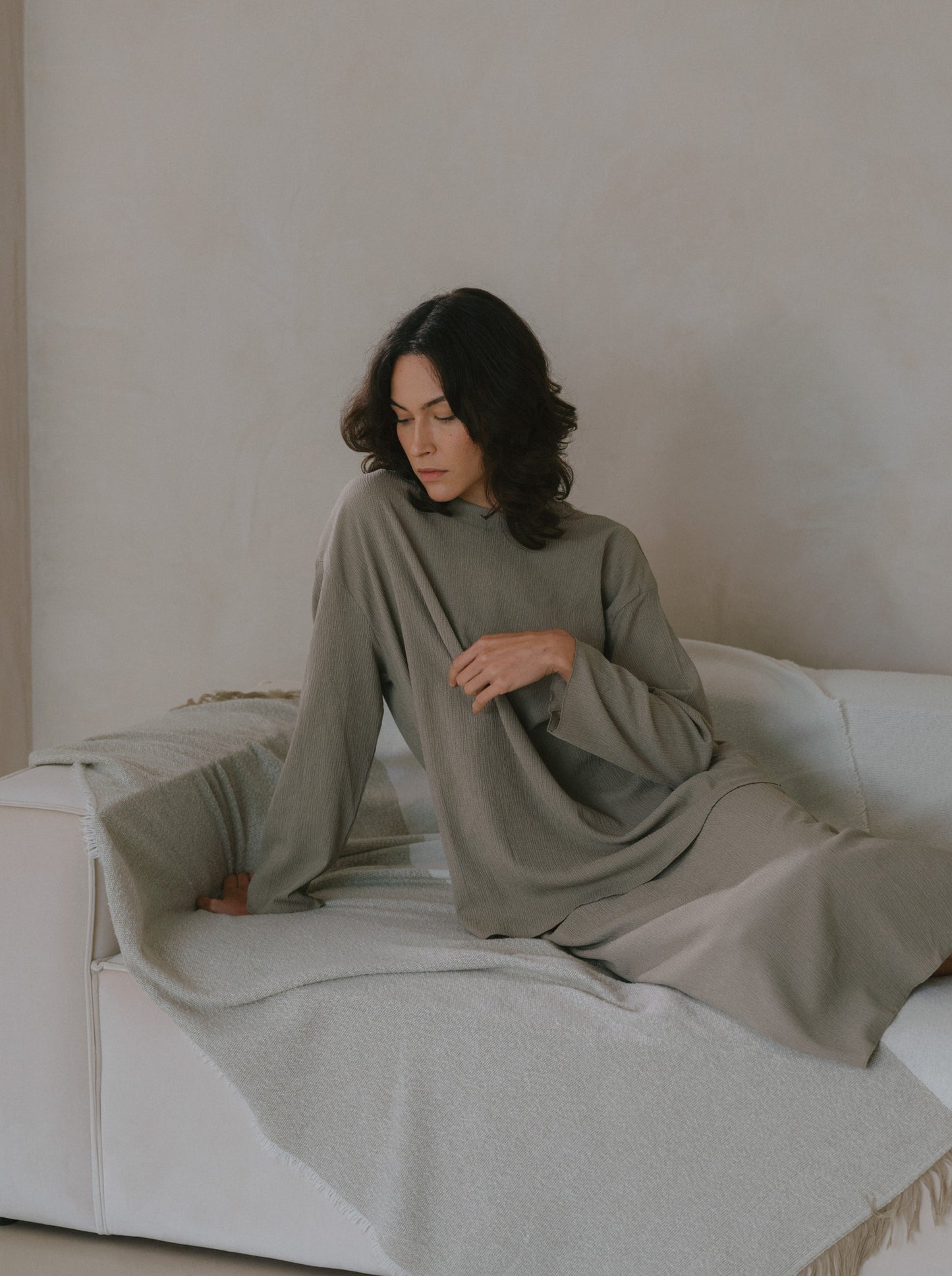Pleat Long Sleeve Top