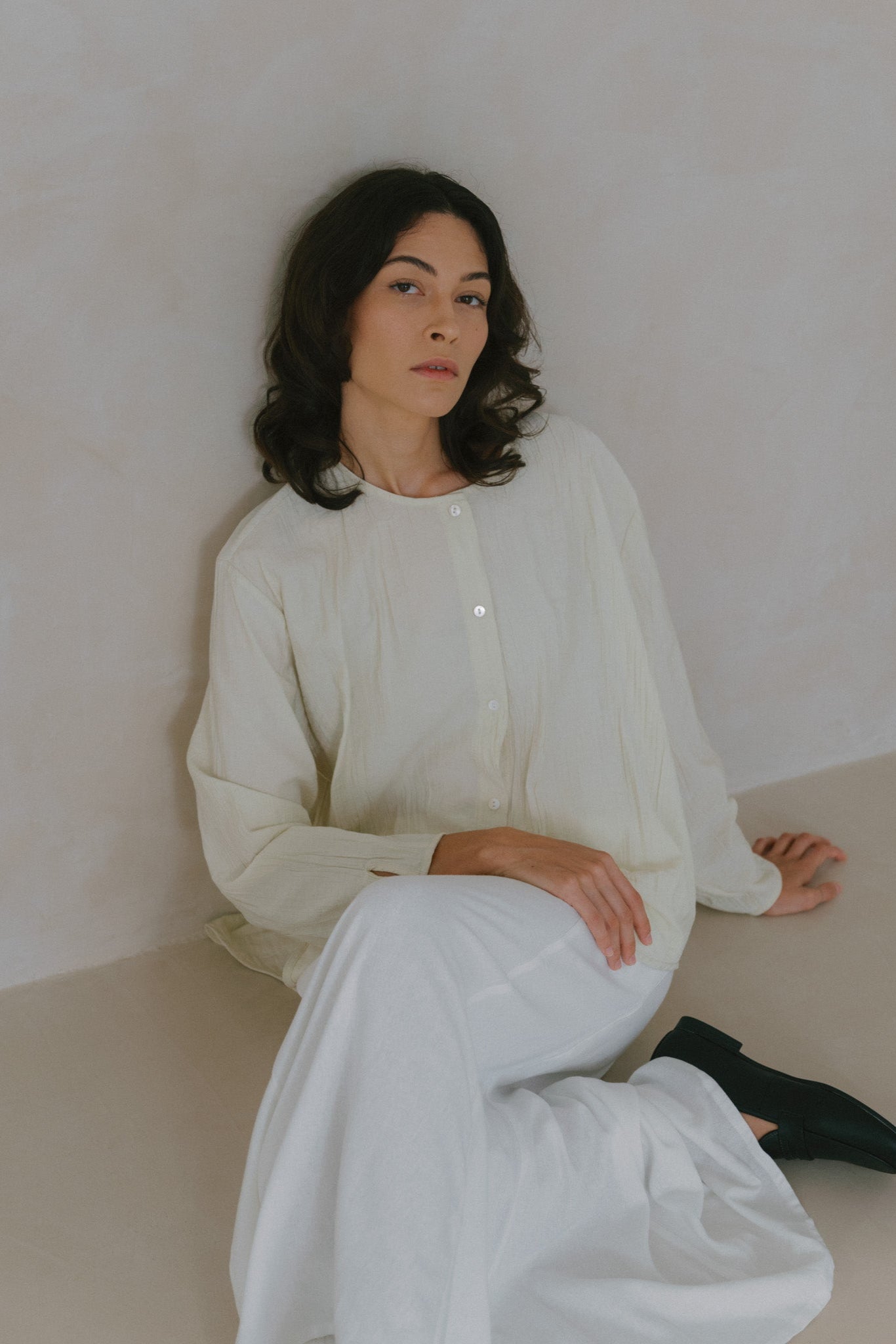 Crinkled Long Sleeve Top