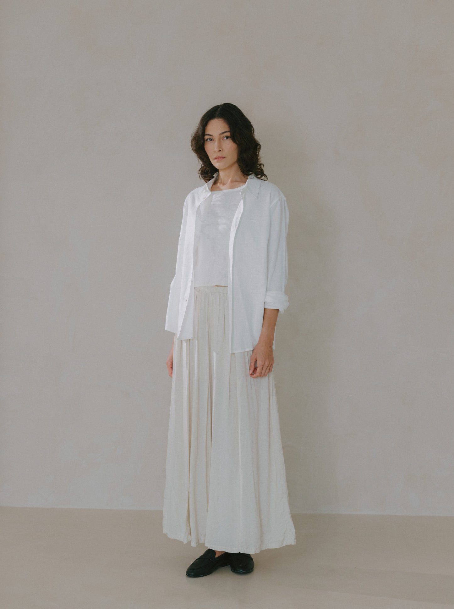 Pleated Linen Flare Palazzo