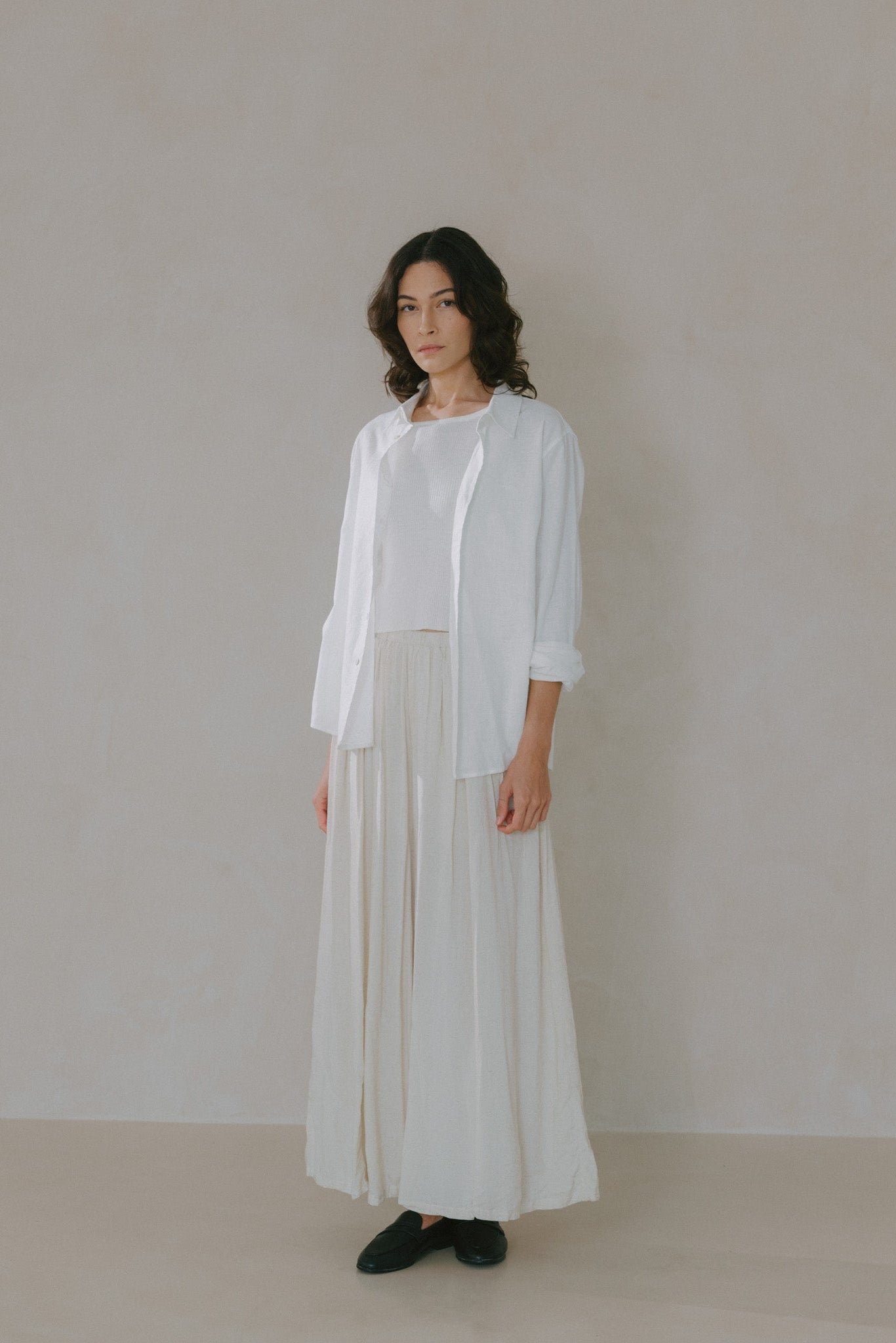 Pleated Linen Flare Palazzo