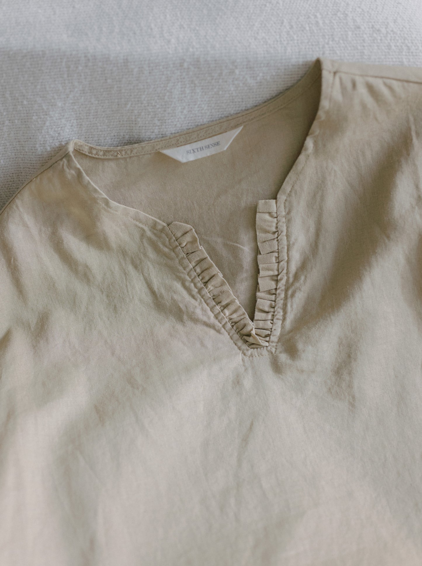 Ruffle Neck Linen Top