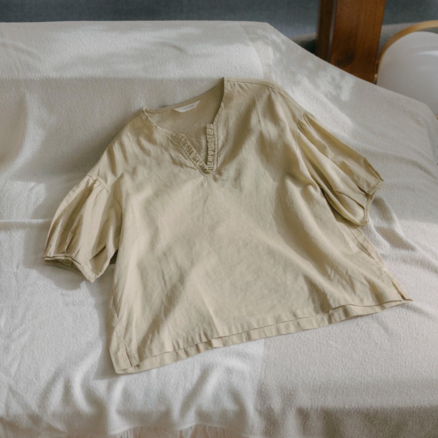 Ruffle Neck Linen Top