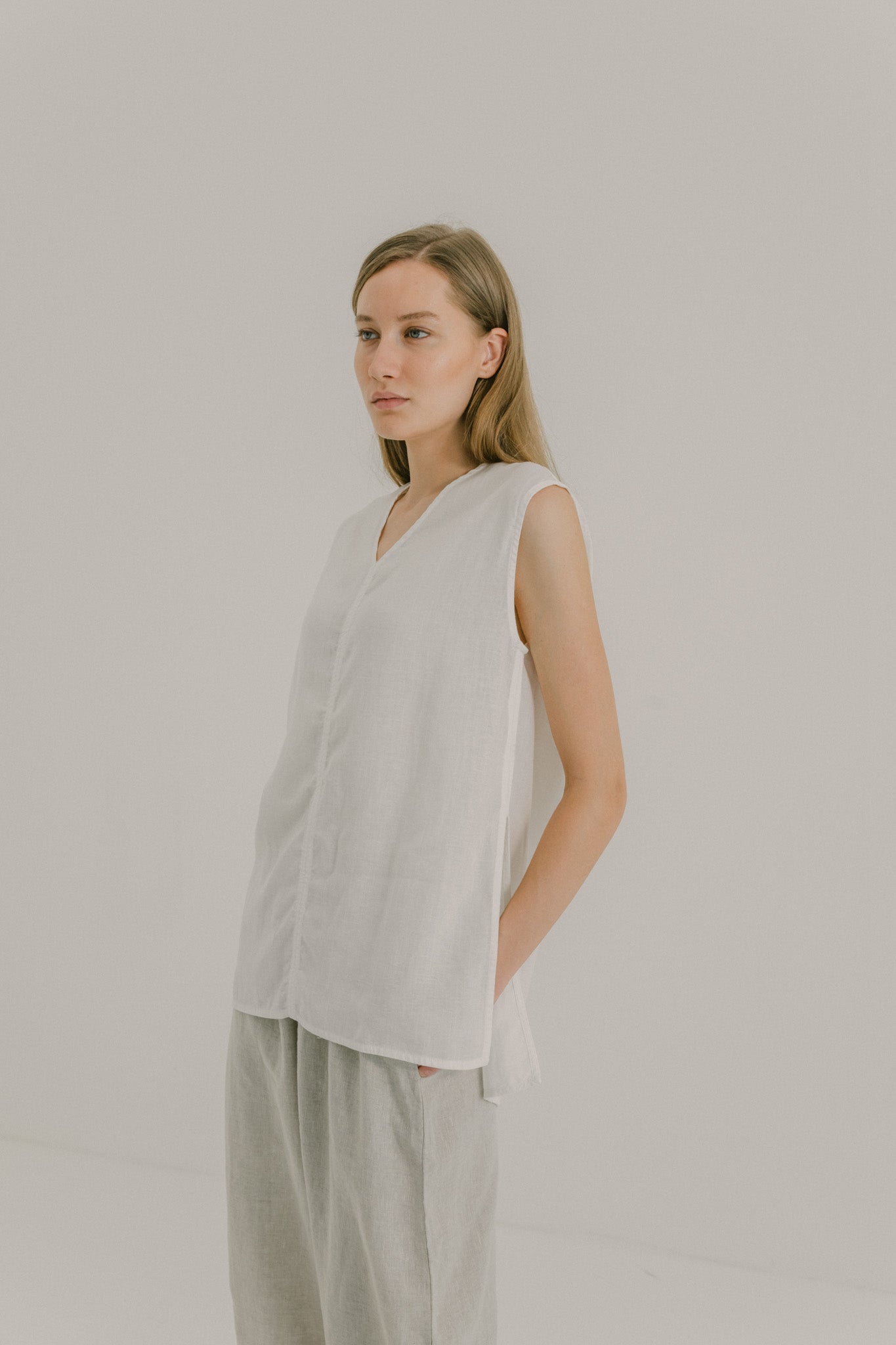 V Neck Linen Top