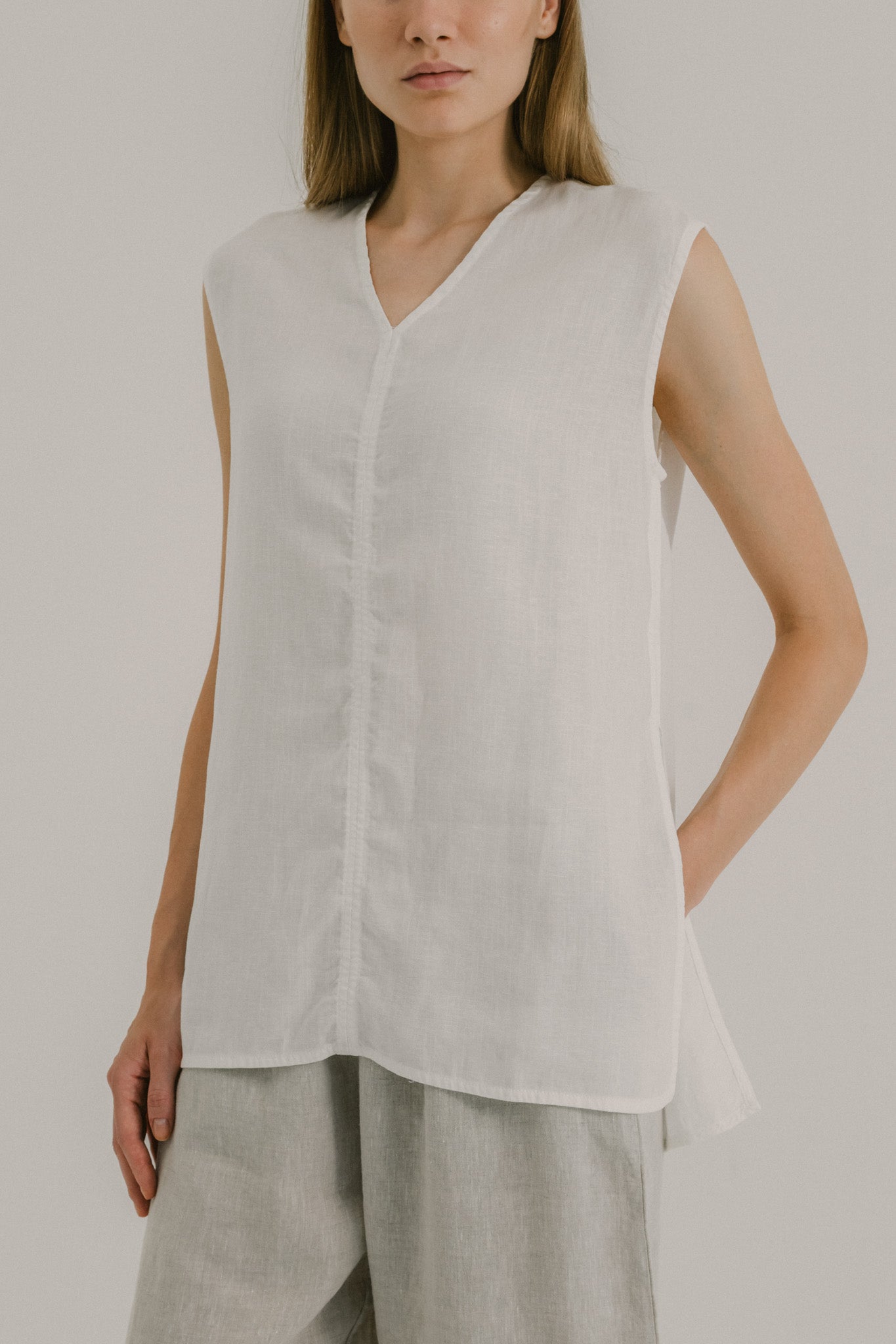 V Neck Linen Top