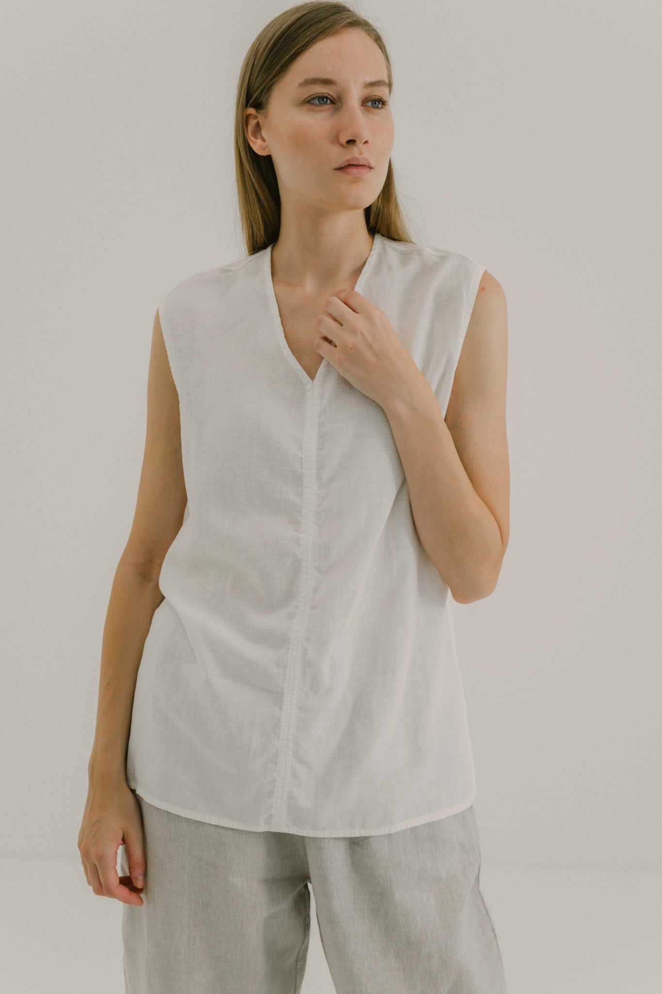 V Neck Linen Top