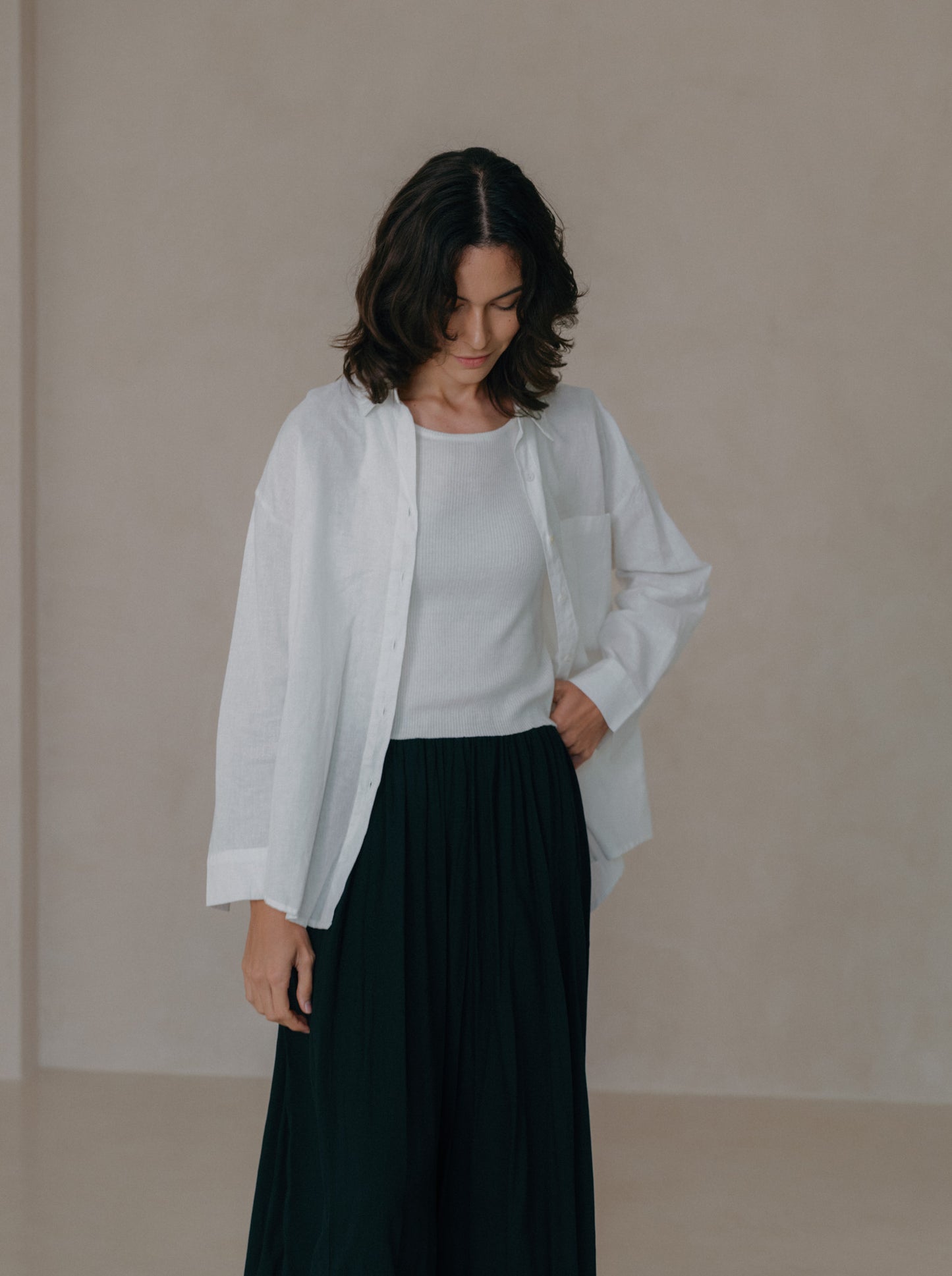 Pleated Linen Flare Palazzo