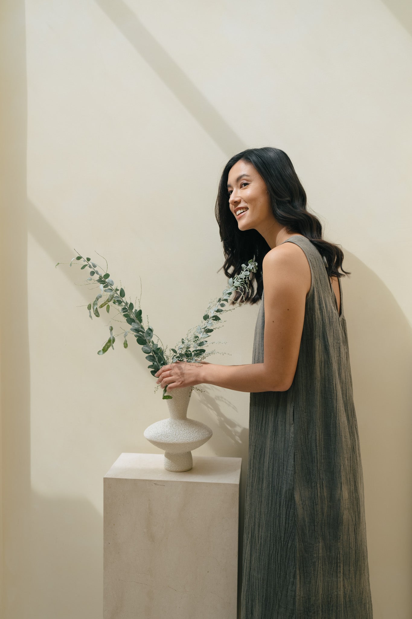 Sleeveless Texture Linen Dress