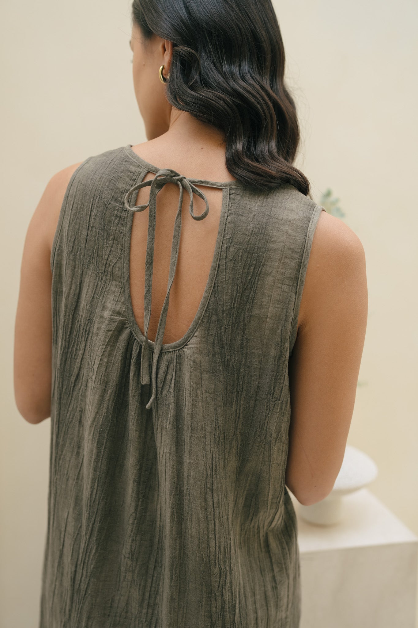 Sleeveless Texture Linen Dress