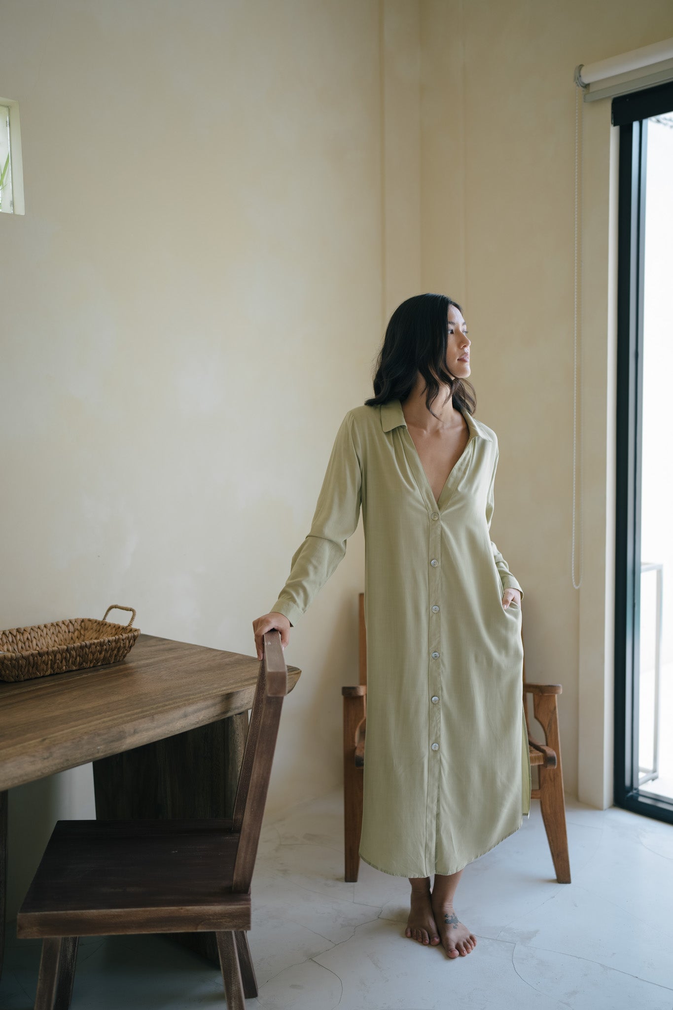 Long Sleeve Rayon Shirt Dress