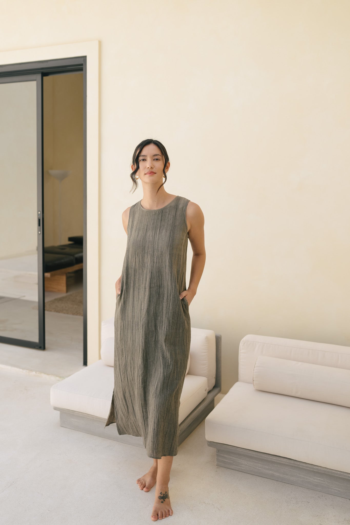 Sleeveless Texture Linen Dress