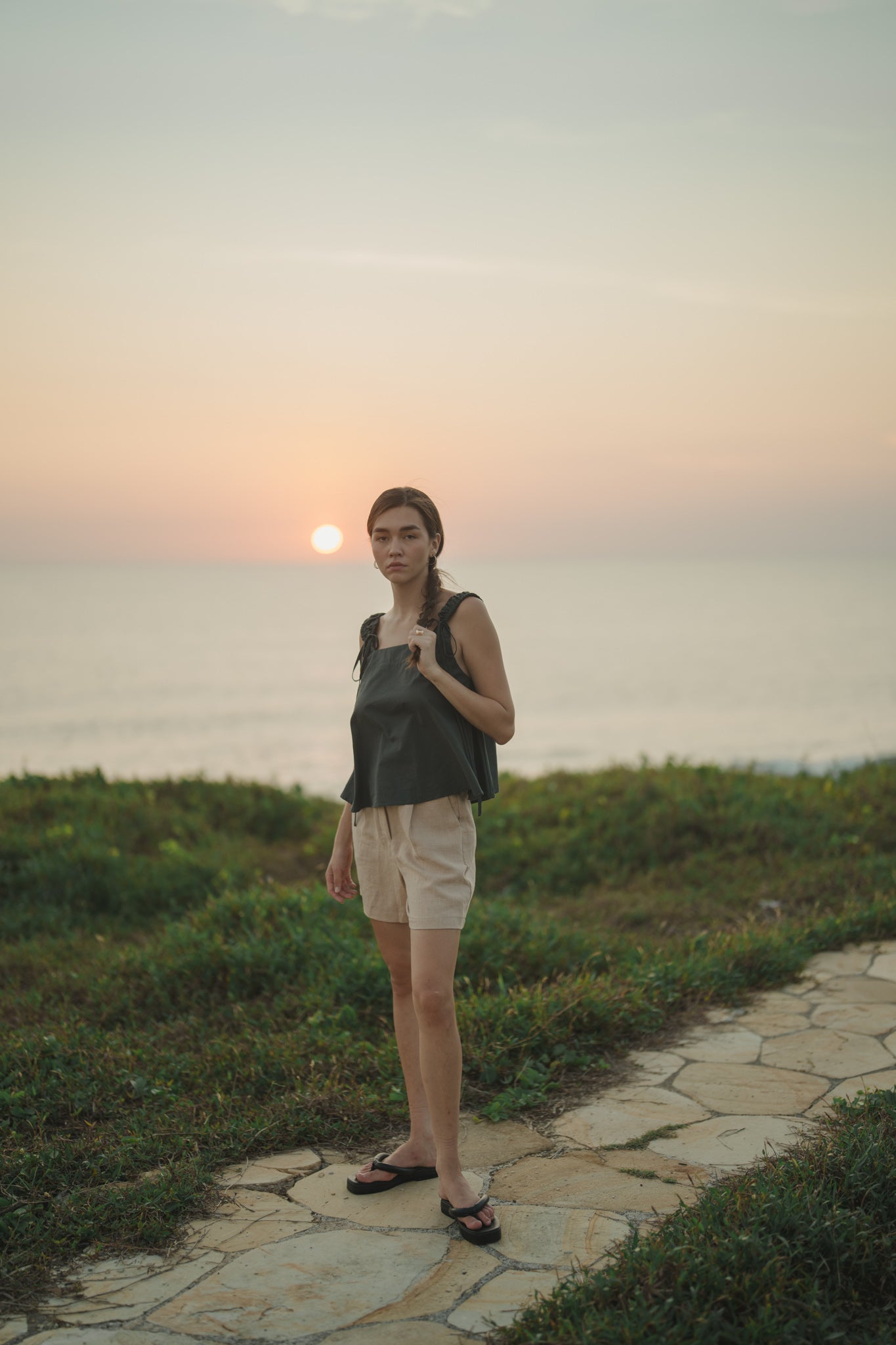 Ruched Strap Flare Top