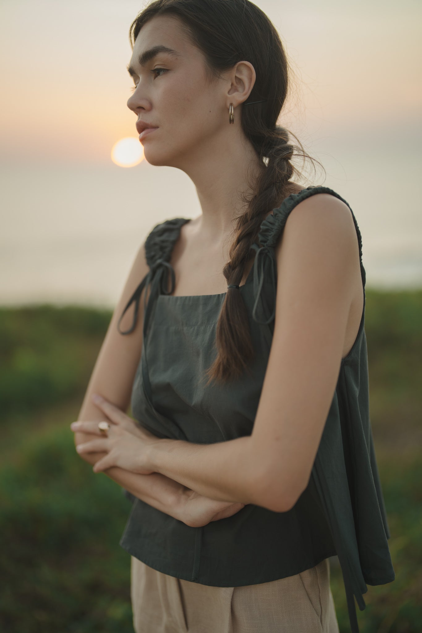 Ruched Strap Flare Top
