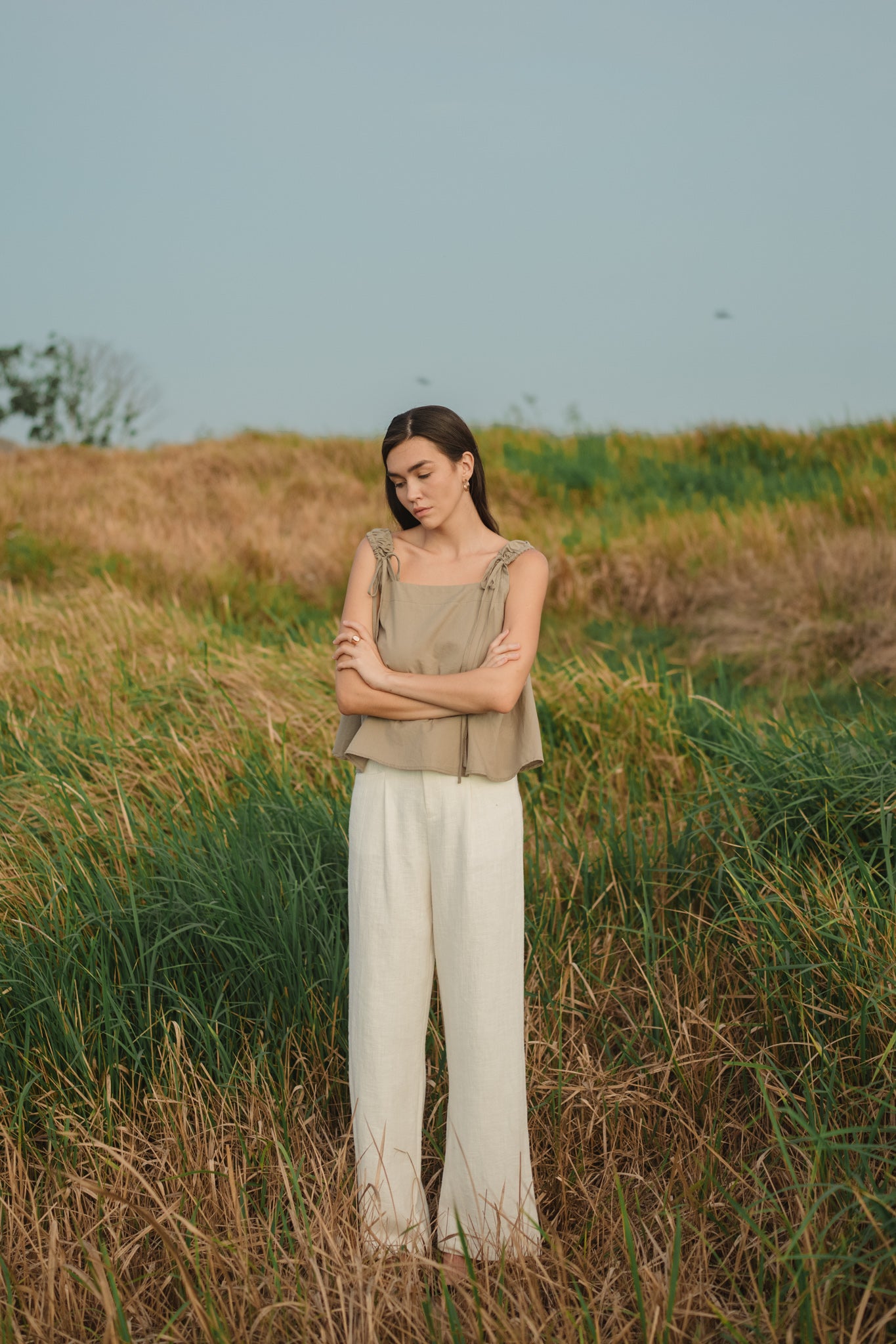 Ruched Strap Flare Top