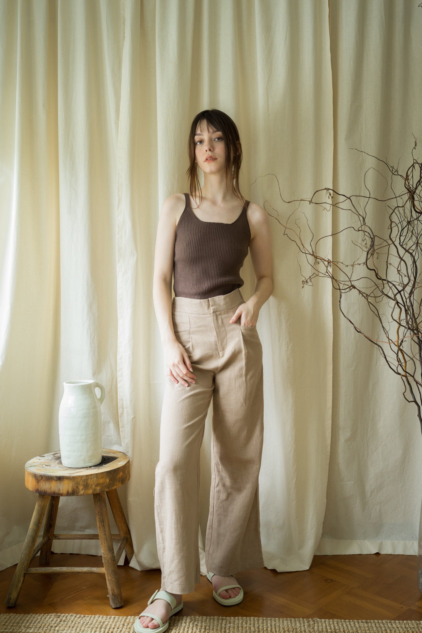 Wide Leg Ramie Trousers