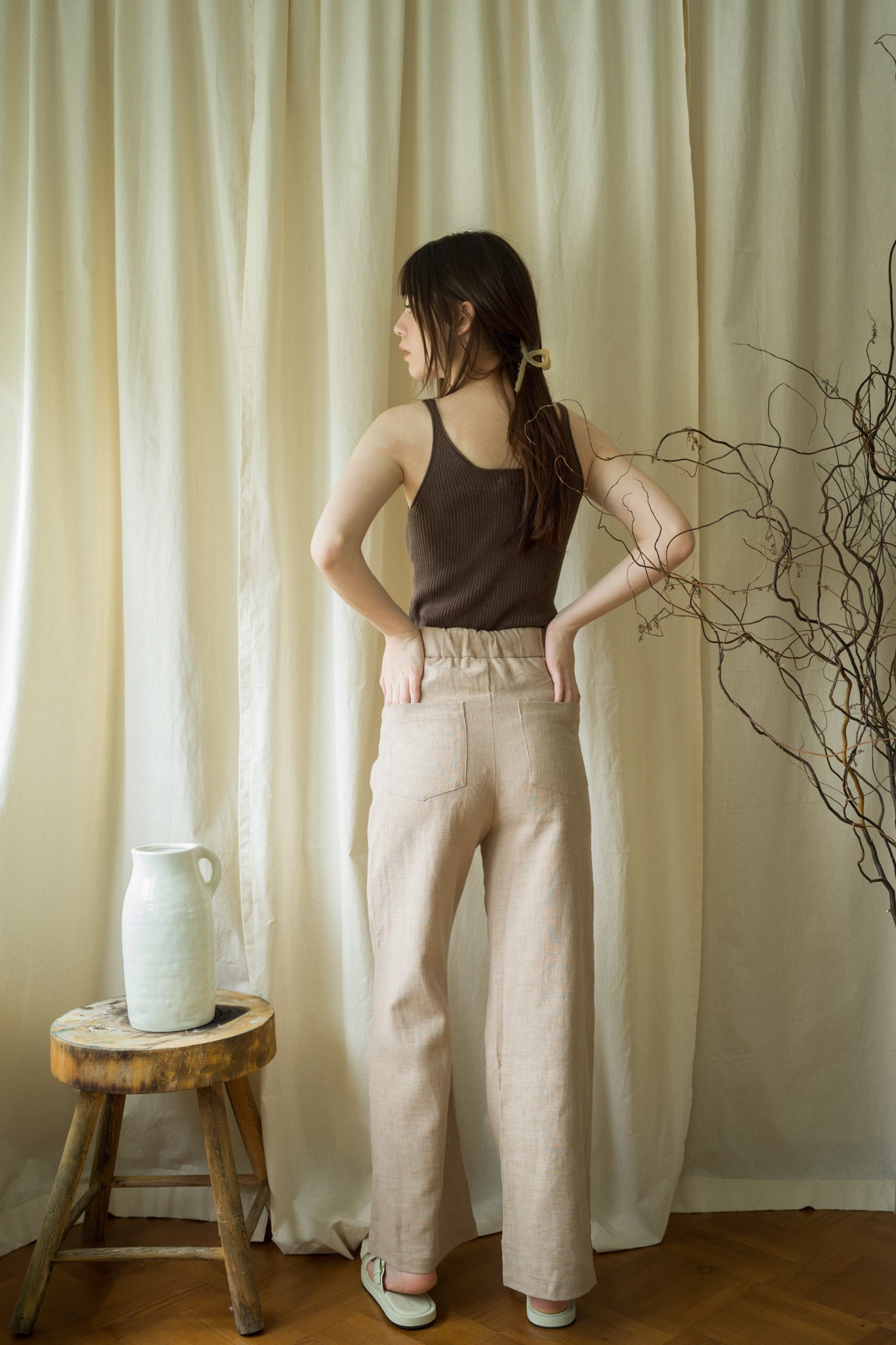 Wide Leg Ramie Trousers