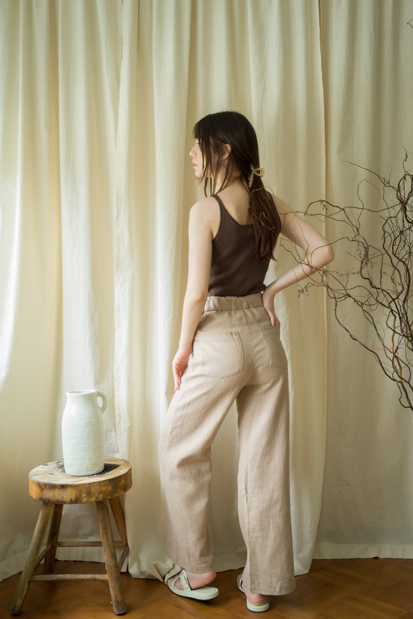 Wide Leg Ramie Trousers