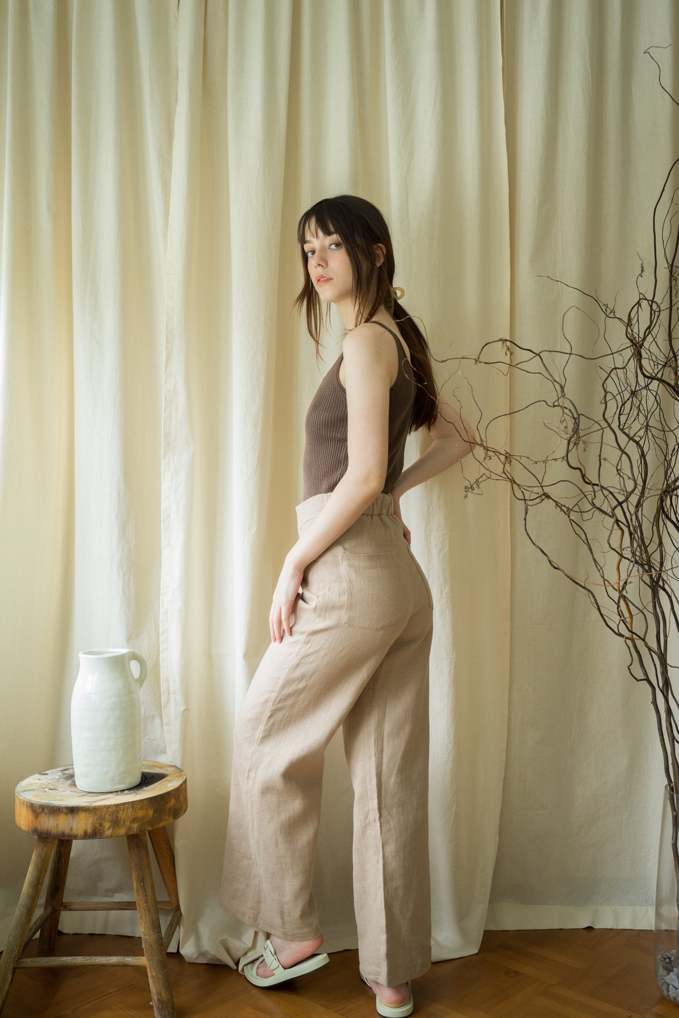 Wide Leg Ramie Trousers