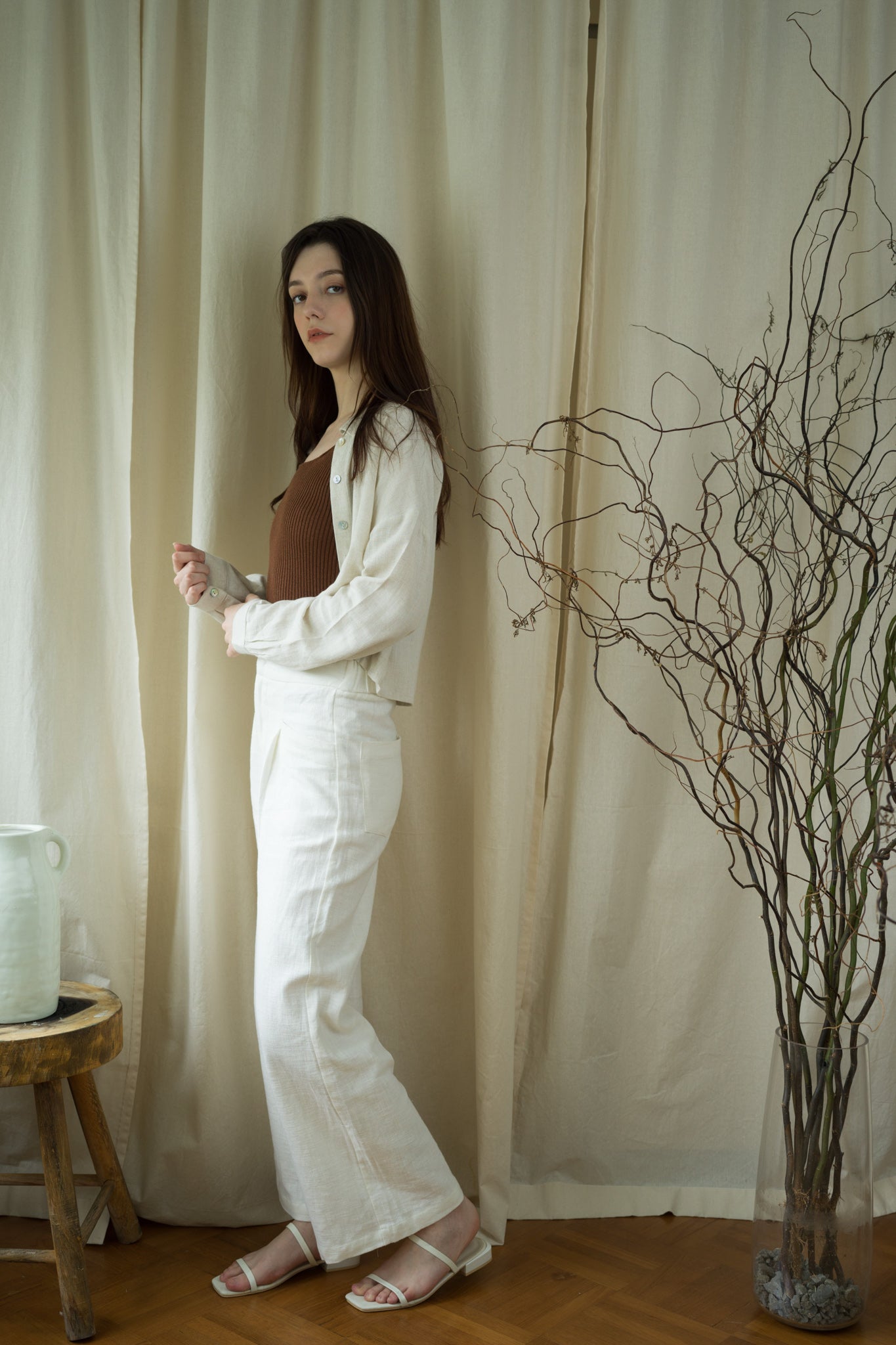 Wide Leg Ramie Trousers